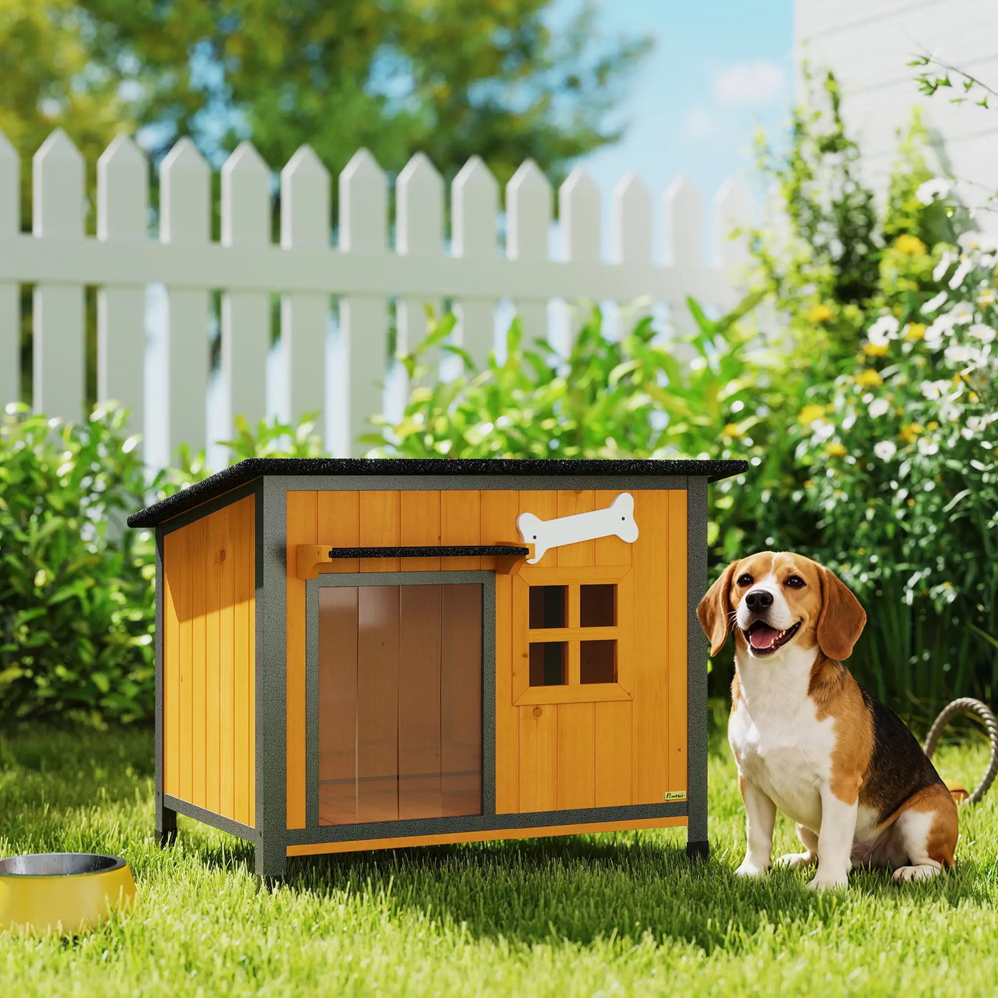 Outdoor Dog House, Anti-Chewing Steel Frame, Openable Roof, Removable Floor, Door Curtain, Yellow - Image 8