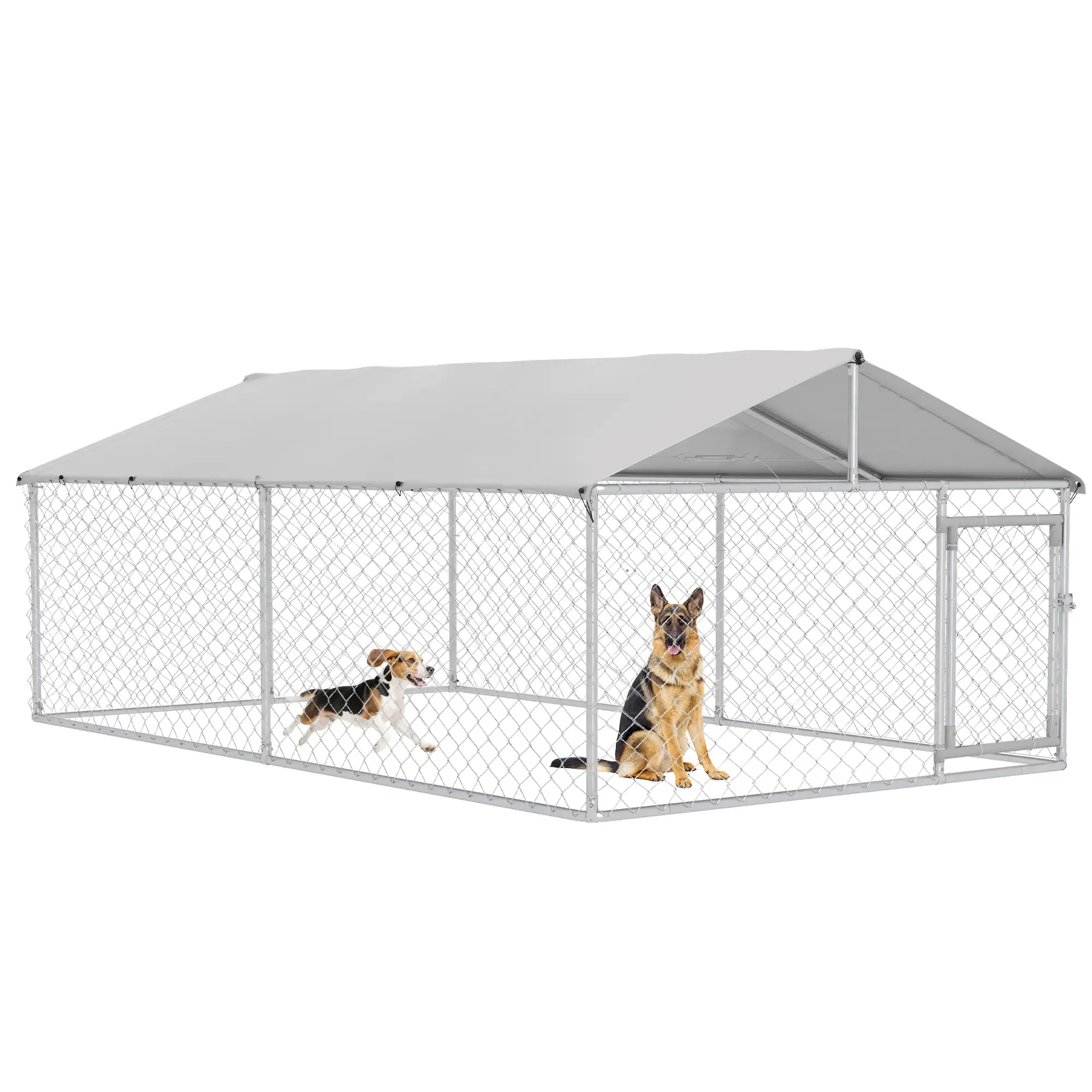 Outdoor Dog Kennel, 13.1' x 7.5' x 4.9', Waterproof UV Resistant Cover, Silver - Image 11