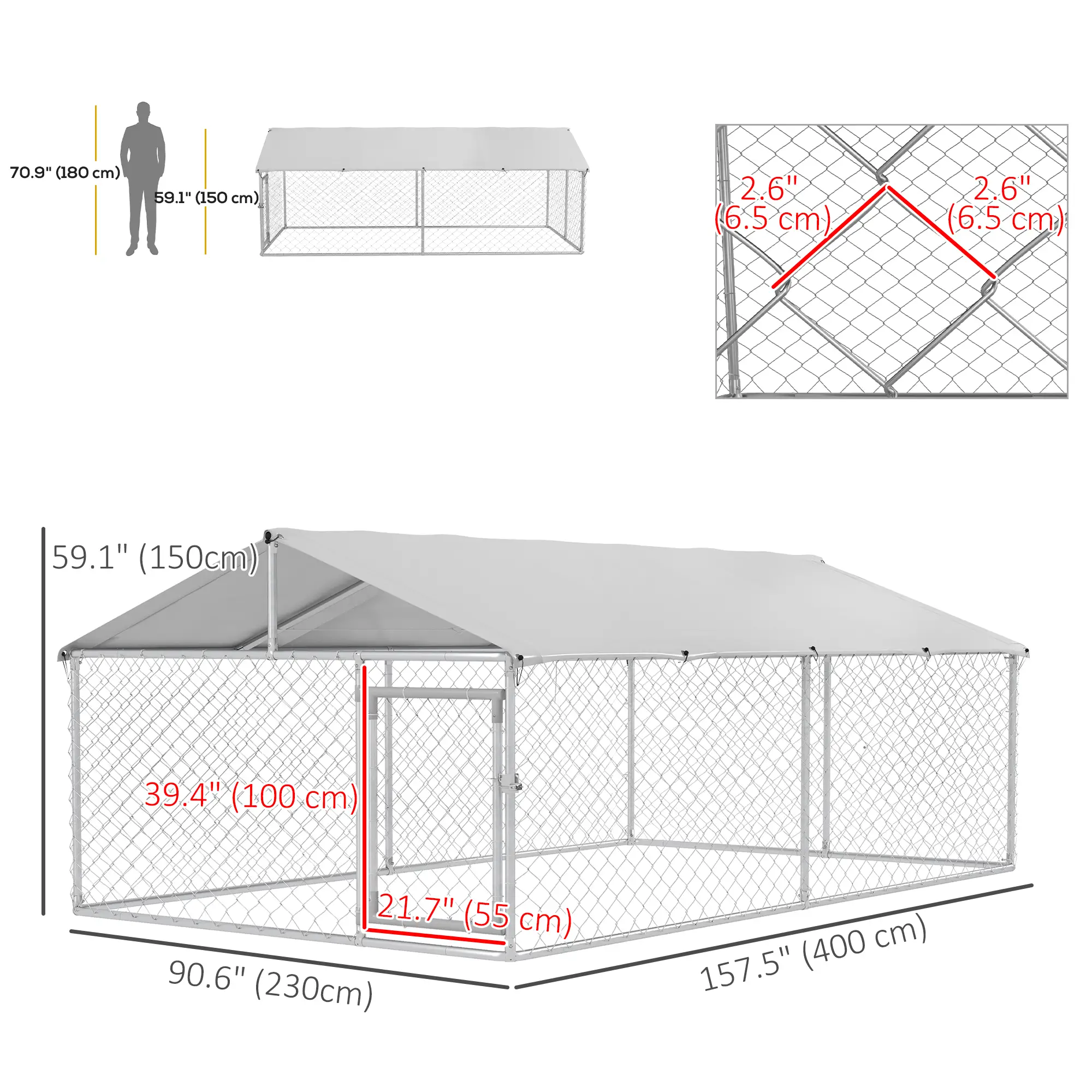 Outdoor Dog Kennel, 13.1' x 7.5' x 4.9', Waterproof UV Resistant Cover, Silver - Image 3