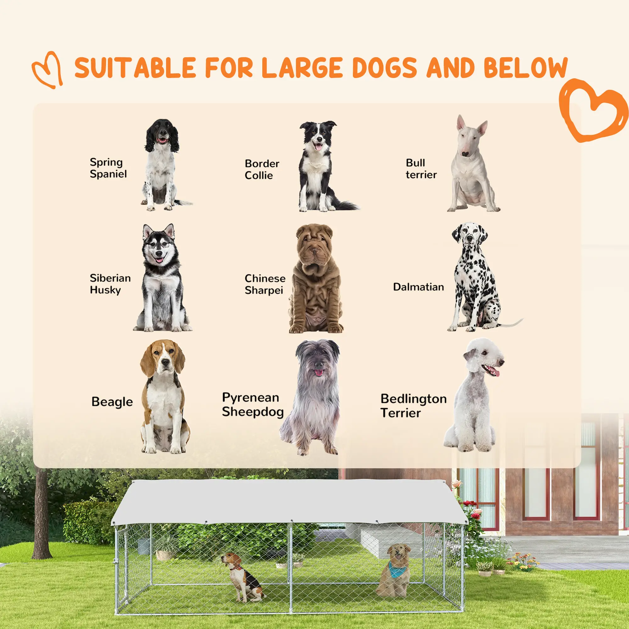 Outdoor Dog Kennel, 13.1' x 7.5' x 4.9', Waterproof UV Resistant Cover, Silver - Image 4