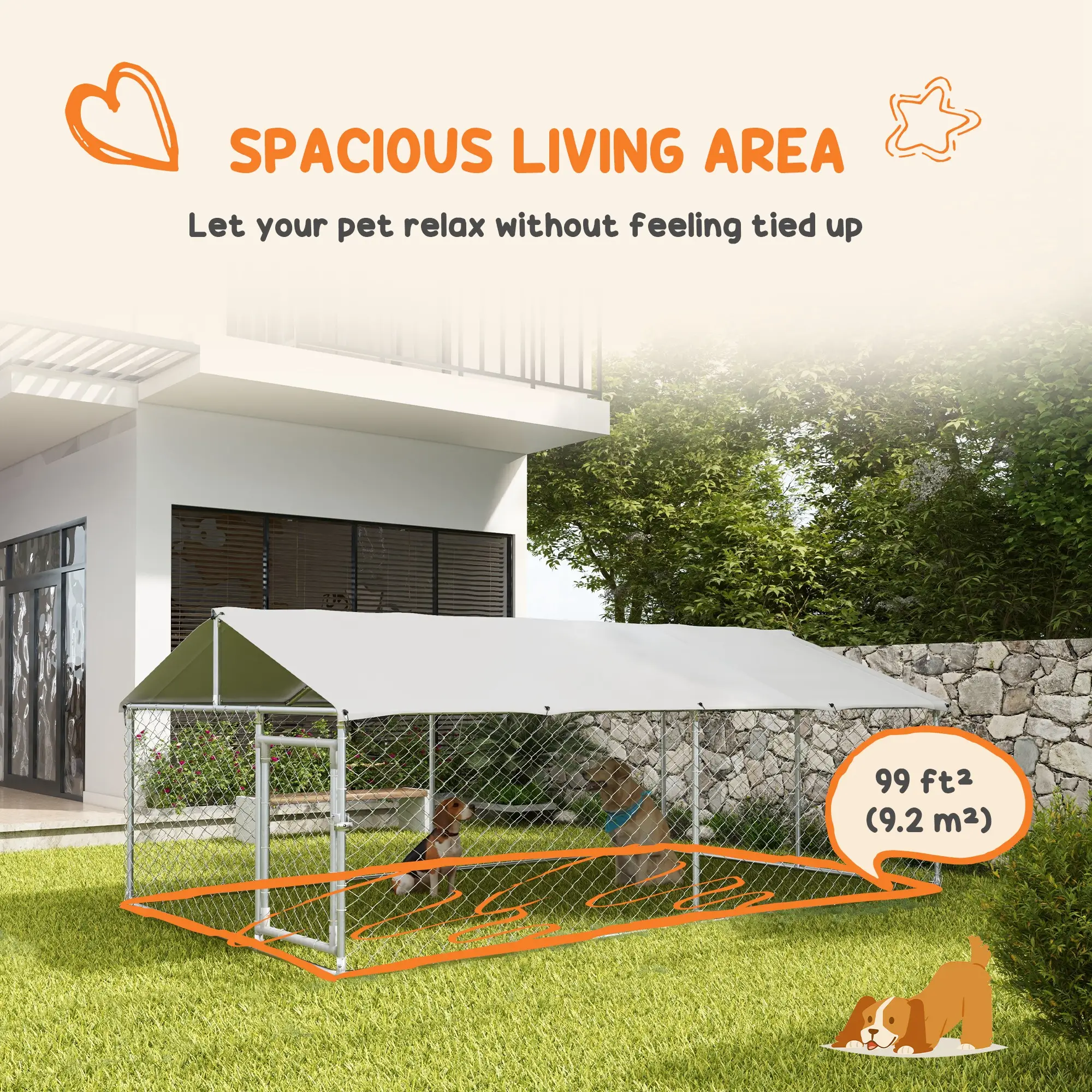 Outdoor Dog Kennel, 13.1' x 7.5' x 4.9', Waterproof UV Resistant Cover, Silver - Image 5