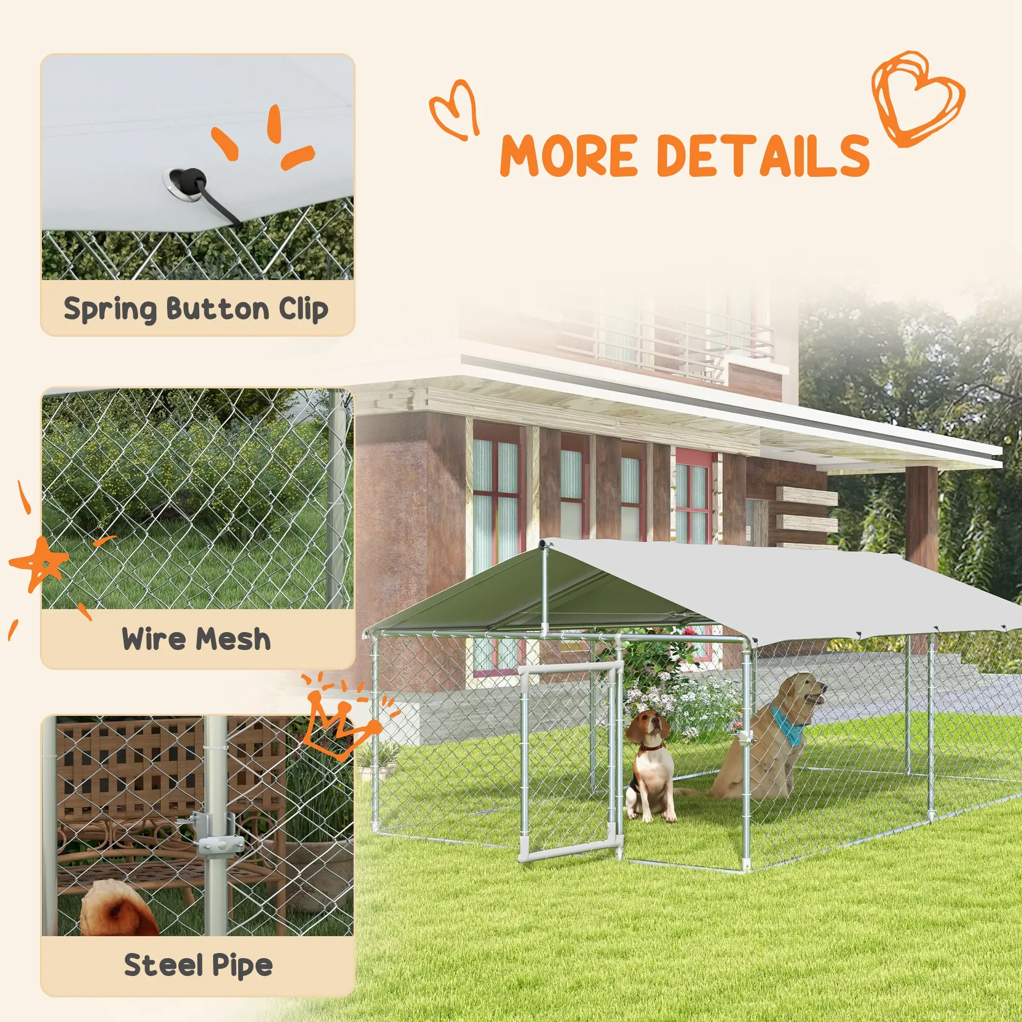 Outdoor Dog Kennel, 13.1' x 7.5' x 4.9', Waterproof UV Resistant Cover, Silver - Image 7
