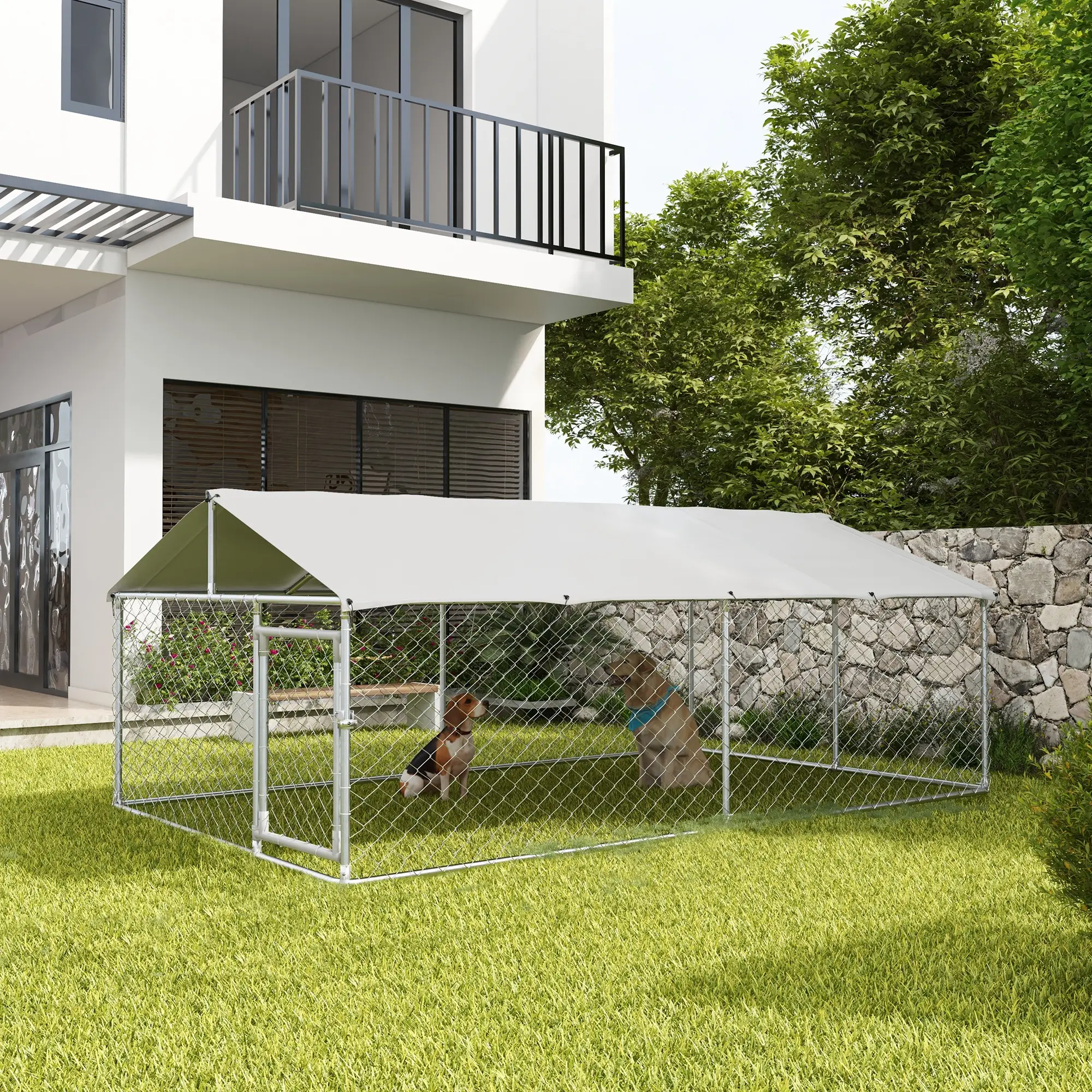 Outdoor Dog Kennel, 13.1' x 7.5' x 4.9', Waterproof UV Resistant Cover, Silver - Image 8
