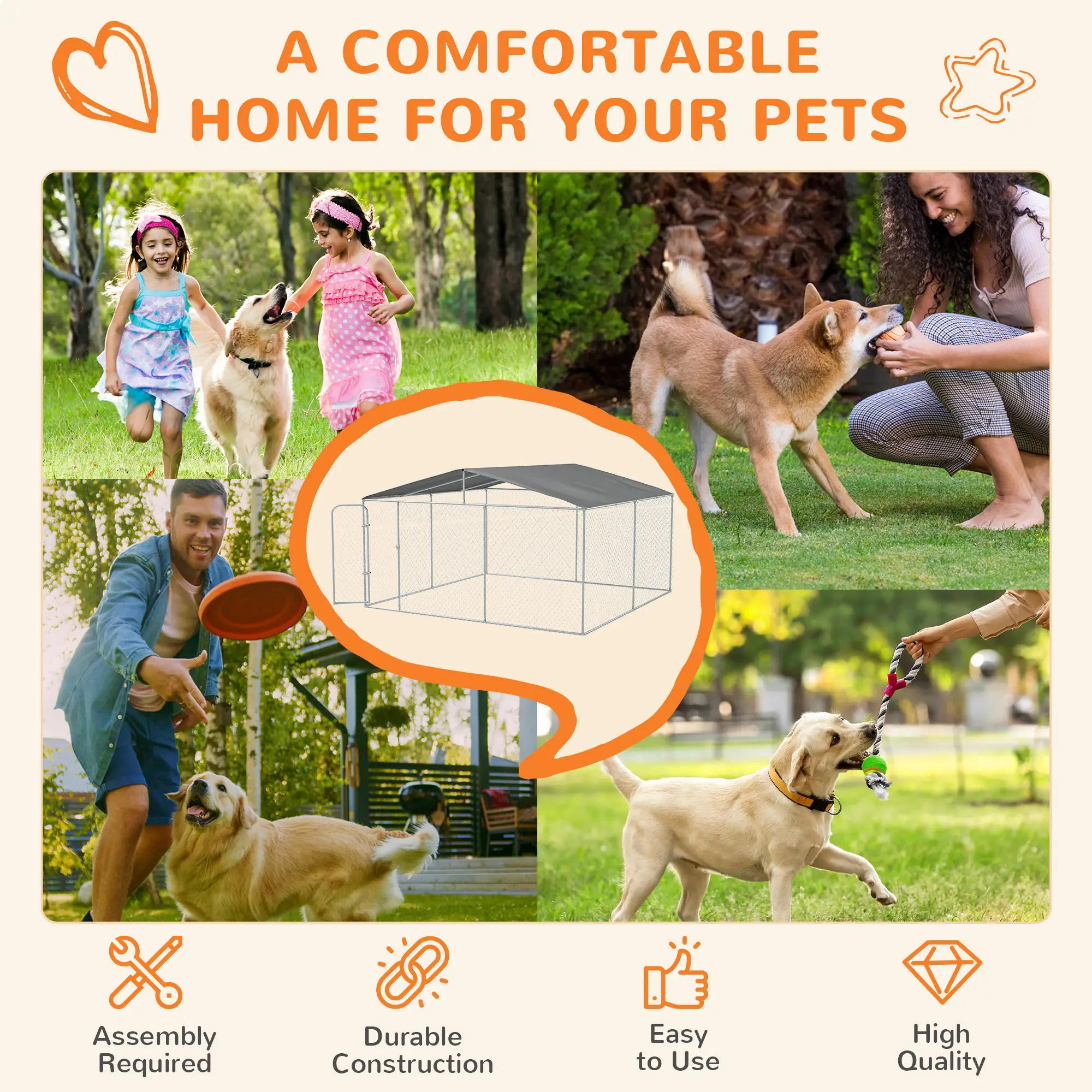 Outdoor Dog Kennel, Heavy Duty Playpen, 13.1' x 13.1' x 7.5' - Image 7