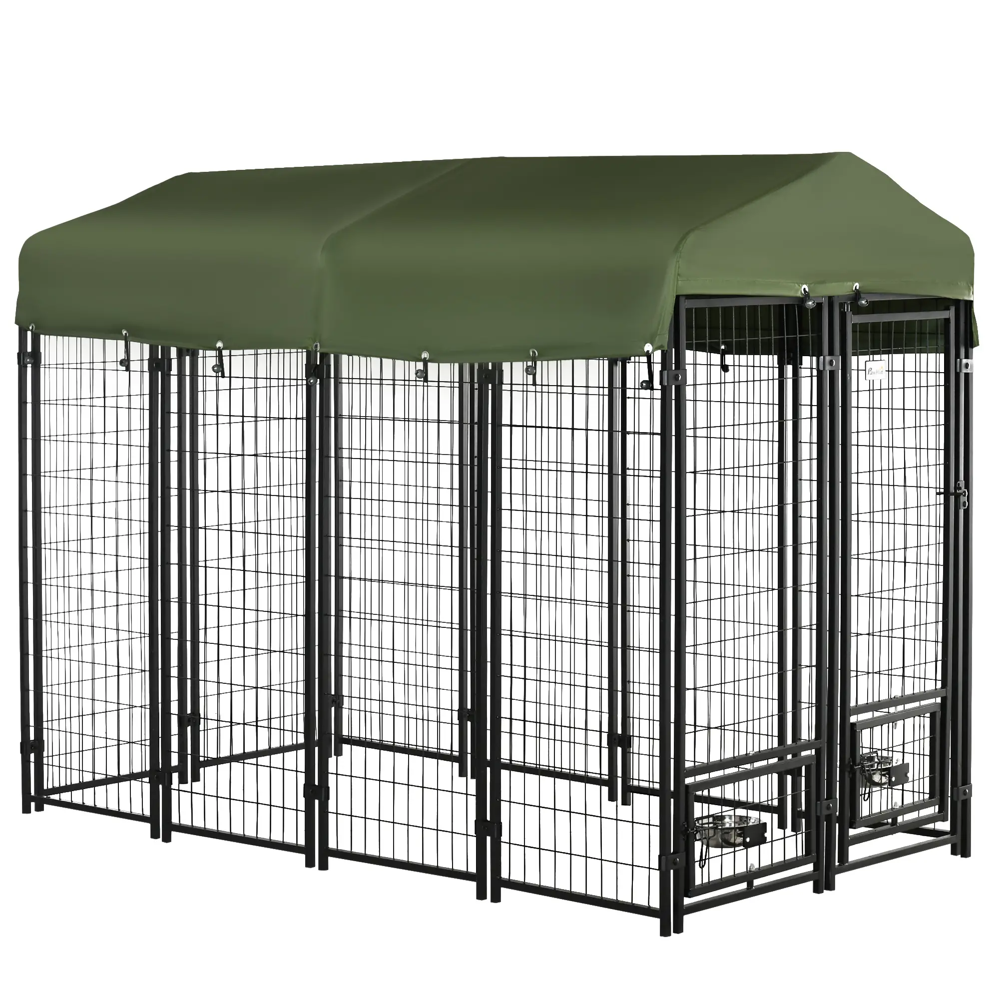 Outdoor Dog Kennel, Lockable Pet Playpen, Welded Steel Fence, Rotating Bowl, Green - Image 11