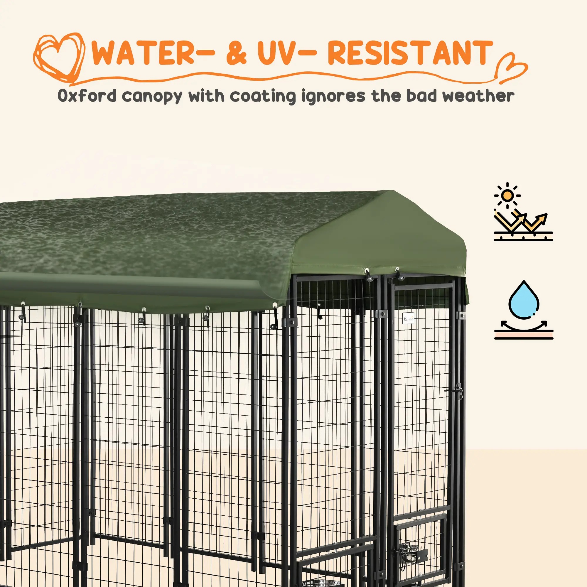 Outdoor Dog Kennel, Lockable Pet Playpen, Welded Steel Fence, Rotating Bowl, Green - Image 4