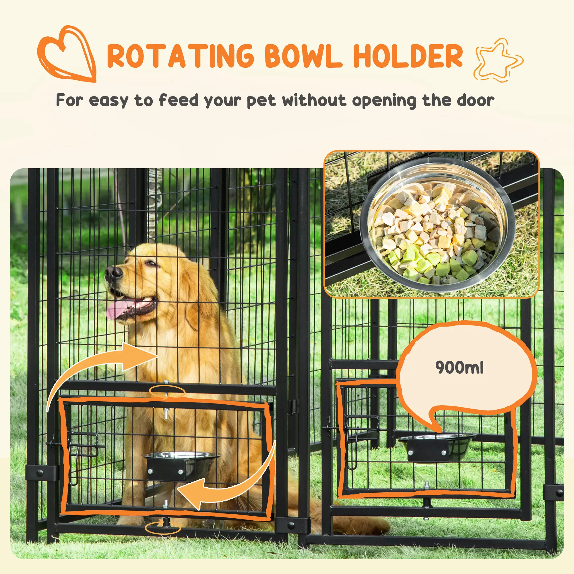 Outdoor Dog Kennel, Lockable Pet Playpen, Welded Steel Fence, Rotating Bowl, Green - Image 5