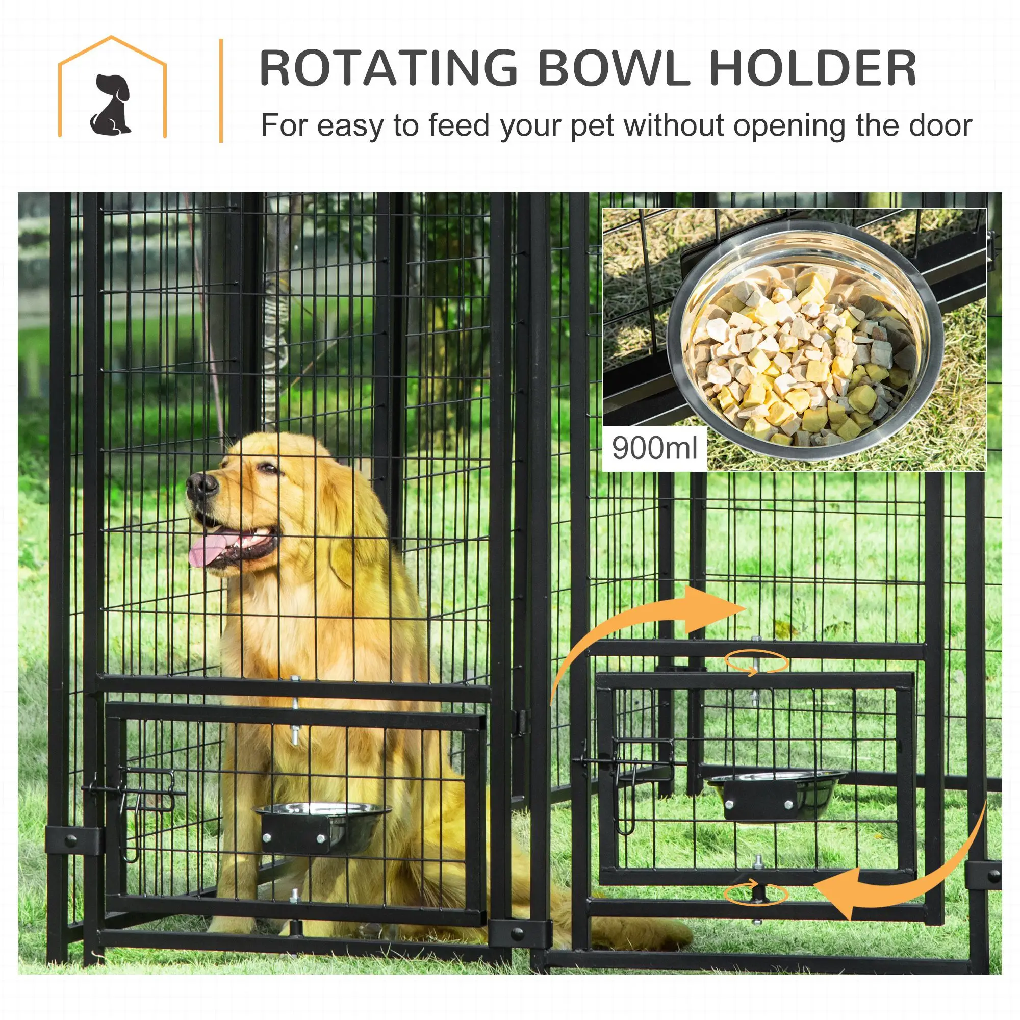 Outdoor Dog Kennel, Lockable Pet Playpen, Welded Steel Fence, Rotating Bowl, Red - Image 5