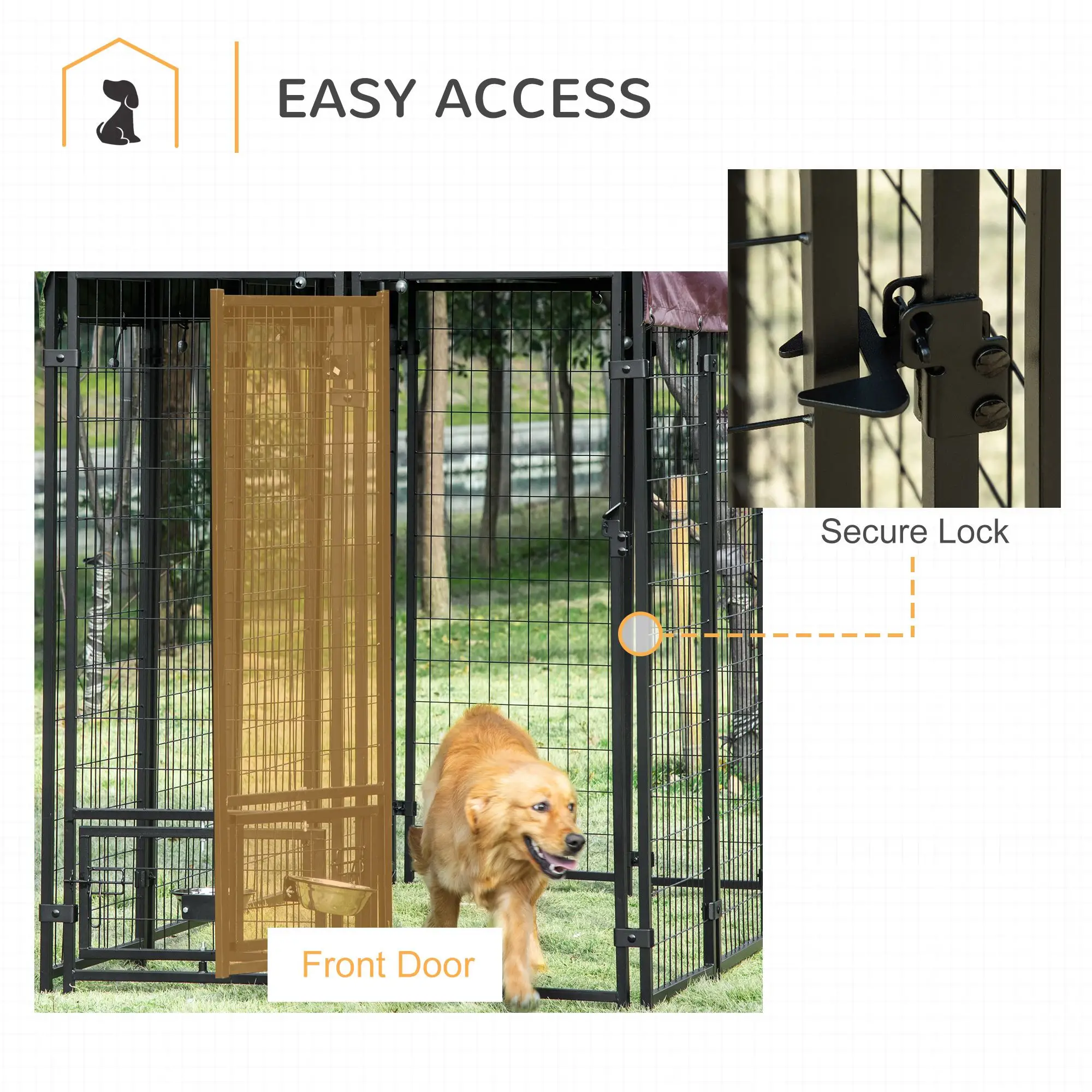Outdoor Dog Kennel, Lockable Pet Playpen, Welded Steel Fence, Rotating Bowl, Red - Image 6