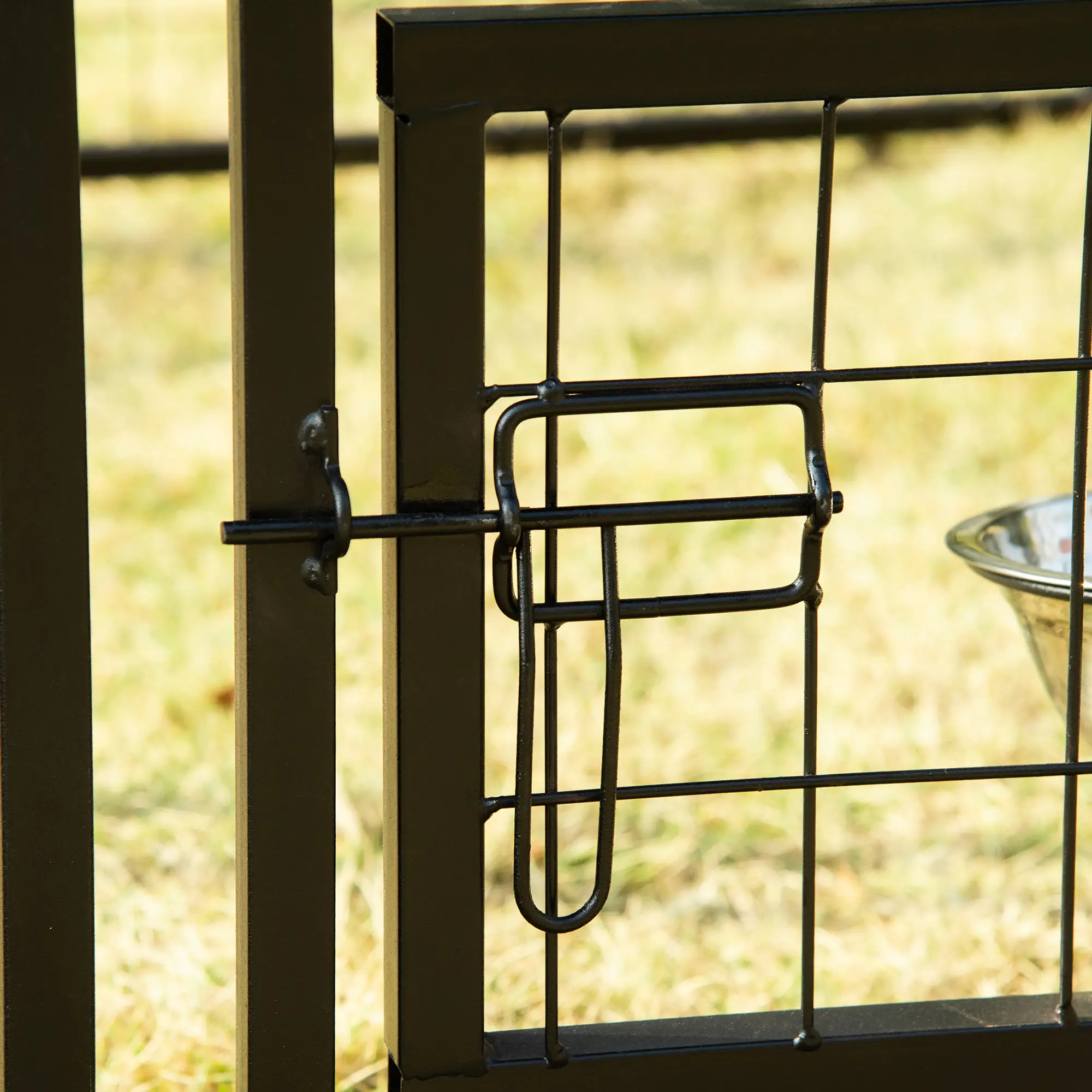 Outdoor Dog Kennel, Lockable Pet Playpen, Welded Steel Fence, Rotating Bowl, Red - Image 9