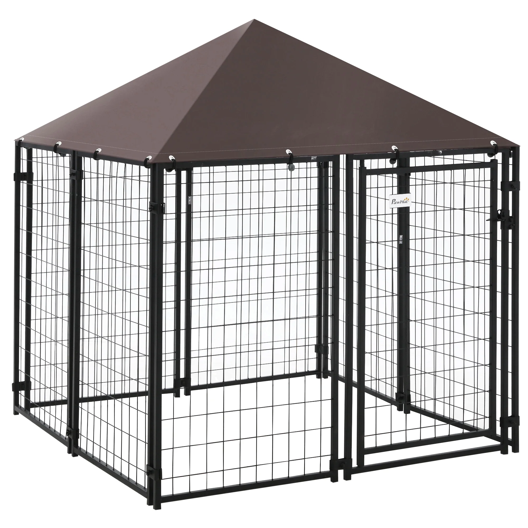 Outdoor Dog Kennel, Steel Fence, Lockable Playpen, UV-Resistant Canopy, 4.6ft x 4.6ft x 5ft, Black