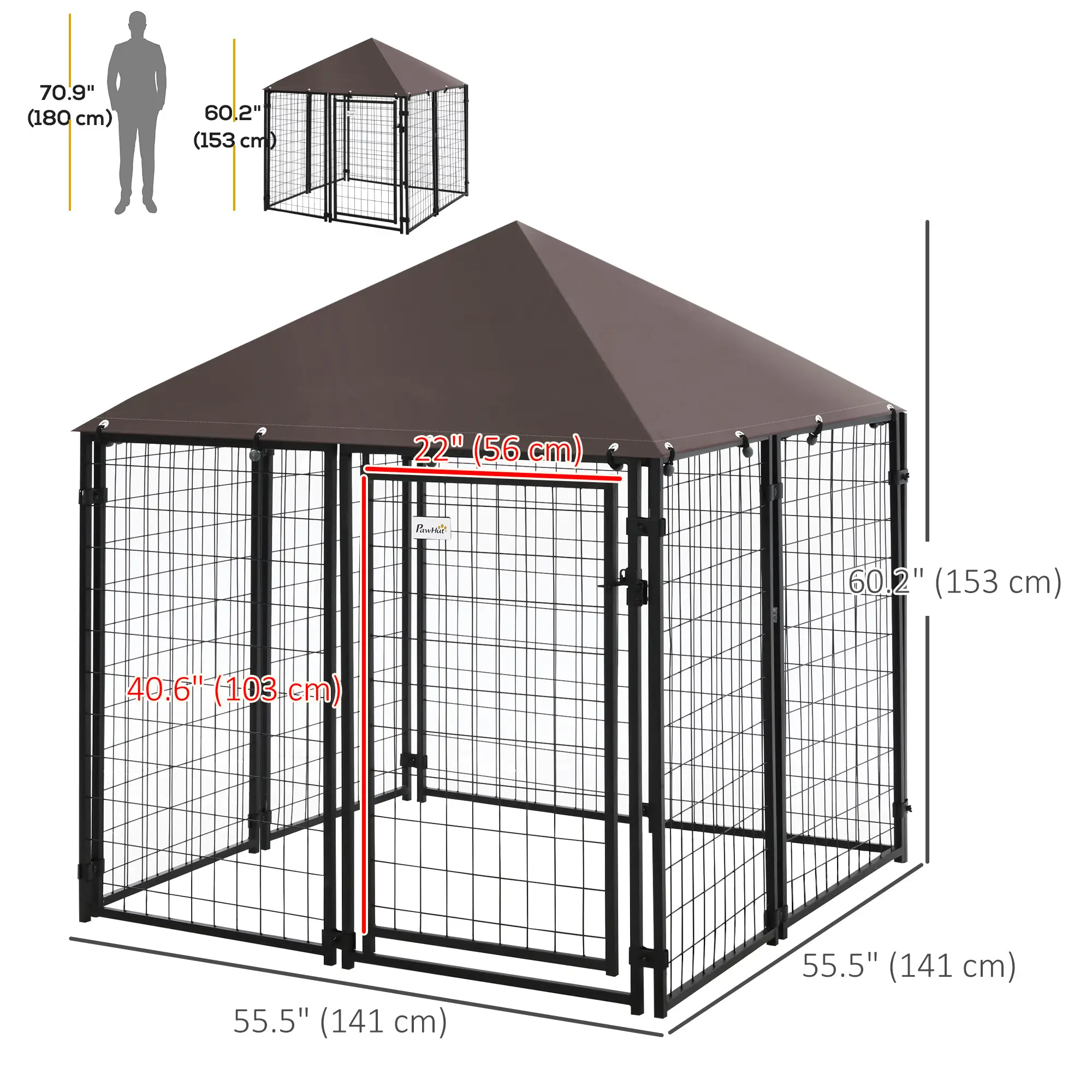 Outdoor Dog Kennel, Steel Fence, Lockable Playpen, UV-Resistant Canopy, 4.6ft x 4.6ft x 5ft, Black - Image 3