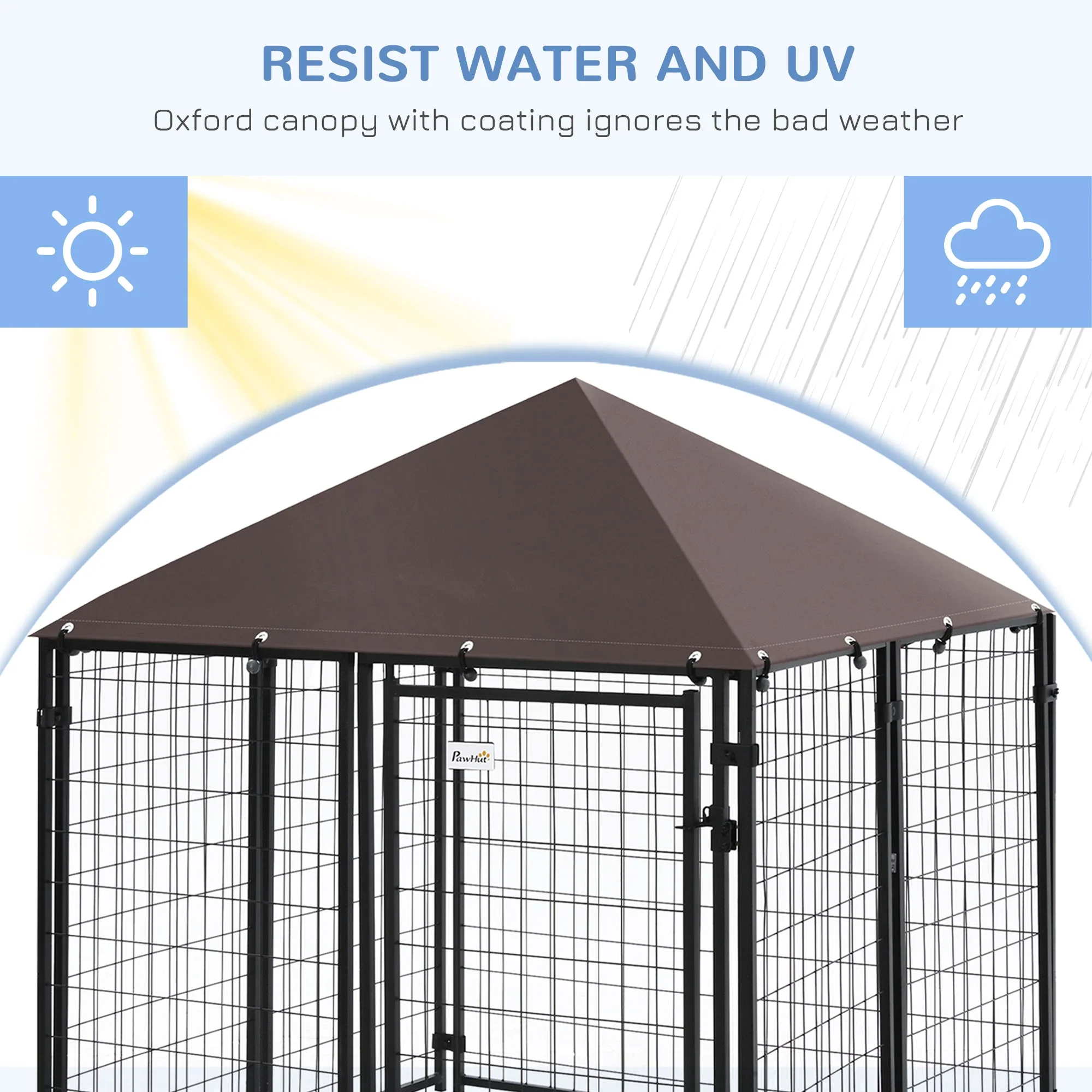 Outdoor Dog Kennel, Steel Fence, Lockable Playpen, UV-Resistant Canopy, 4.6ft x 4.6ft x 5ft, Black - Image 4