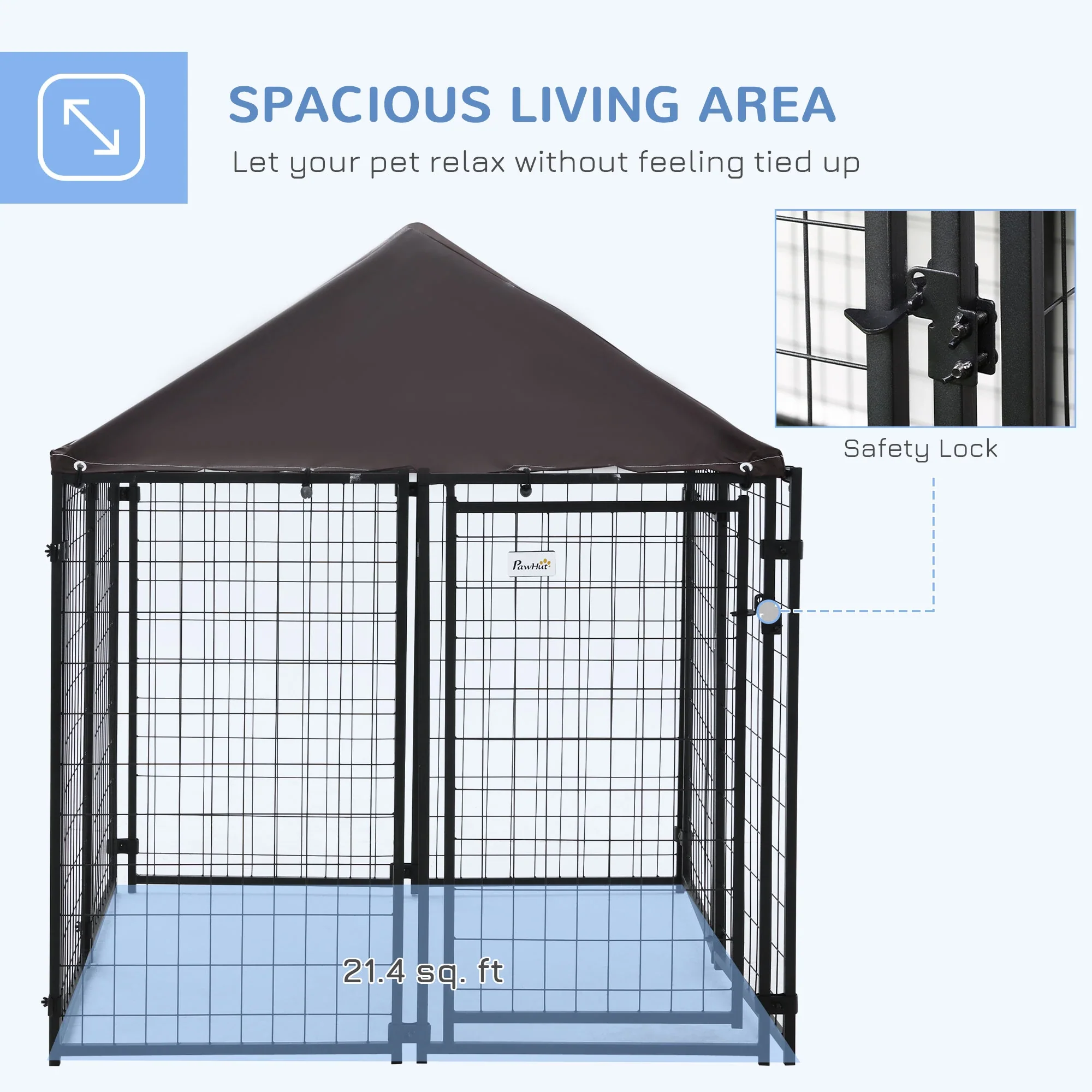 Outdoor Dog Kennel, Steel Fence, Lockable Playpen, UV-Resistant Canopy, 4.6ft x 4.6ft x 5ft, Black - Image 5