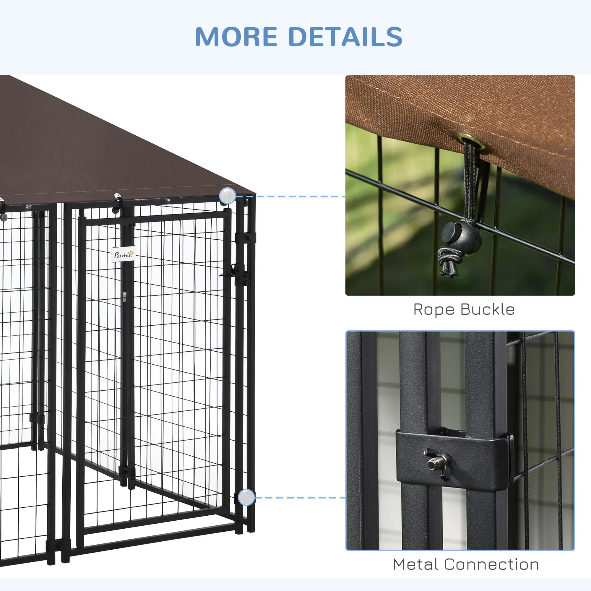 Outdoor Dog Kennel, Steel Fence, Lockable Playpen, UV-Resistant Canopy, 4.6ft x 4.6ft x 5ft, Black - Image 6