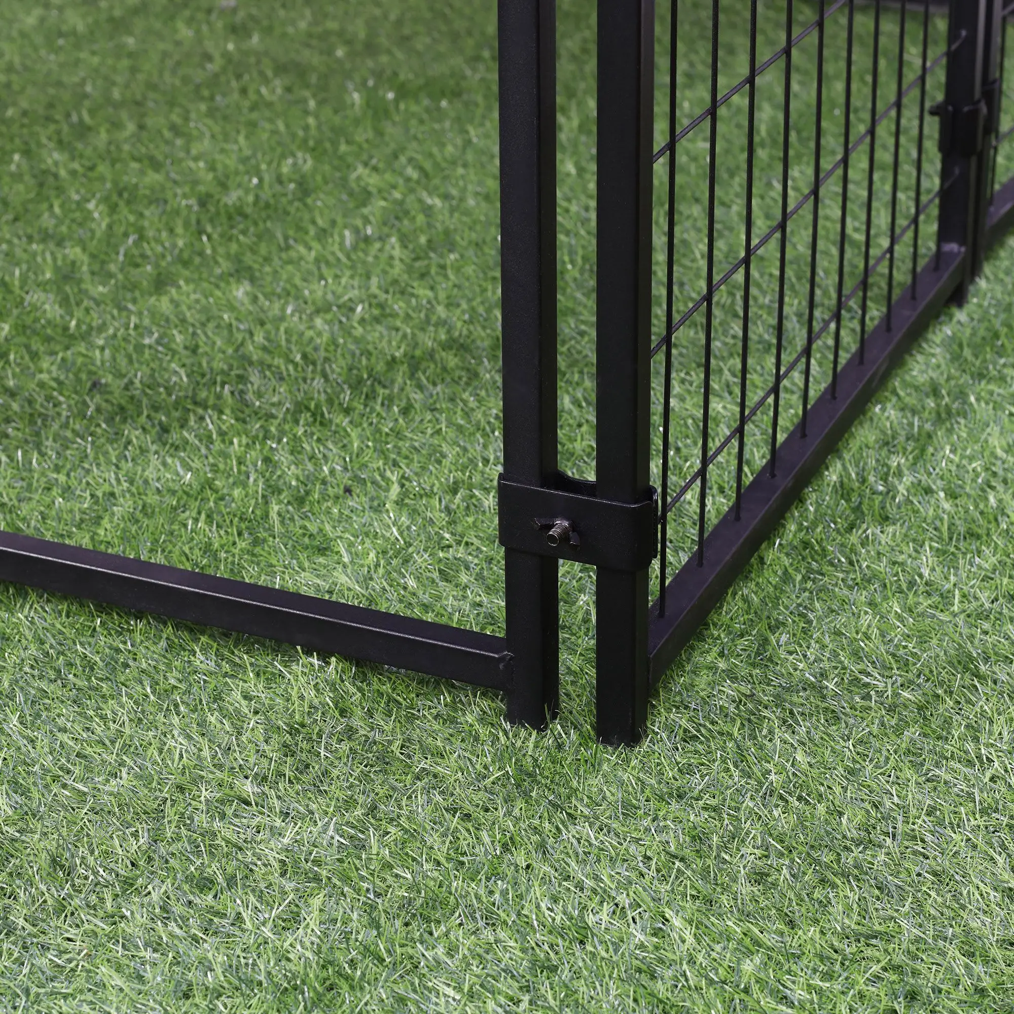 Outdoor Dog Kennel, Steel Fence, Lockable Playpen, UV-Resistant Canopy, 4.6ft x 4.6ft x 5ft, Black - Image 9