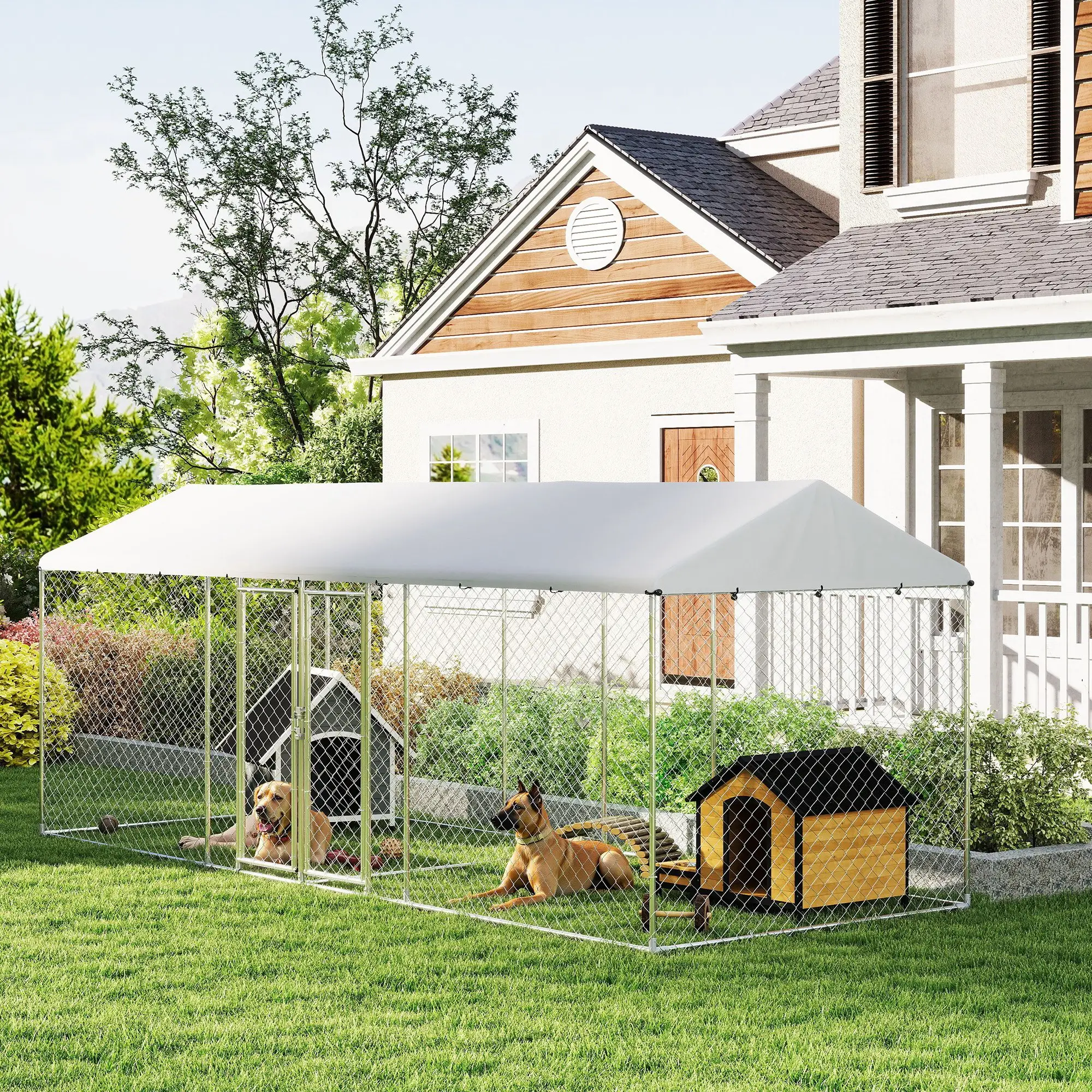 Outdoor Dog Kennel, Waterproof UV Cover, Escape-Proof Lock, 19.7' x 7.5' x 7.5' - Image 2