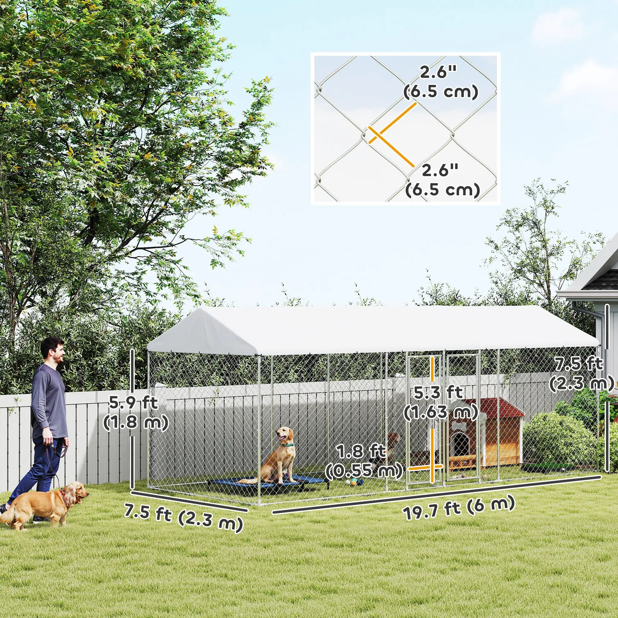 Outdoor Dog Kennel, Waterproof UV Cover, Escape-Proof Lock, 19.7' x 7.5' x 7.5' - Image 3