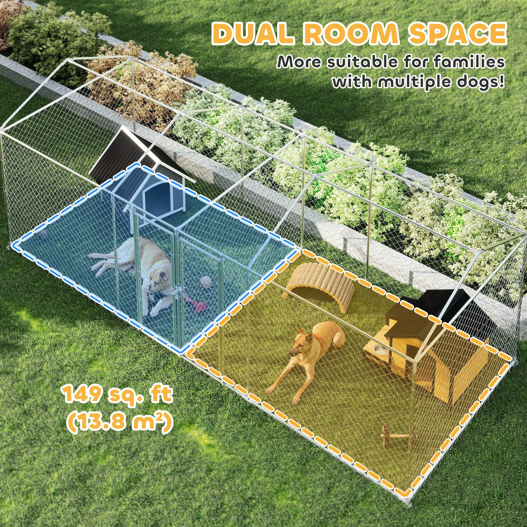 Outdoor Dog Kennel, Waterproof UV Cover, Escape-Proof Lock, 19.7' x 7.5' x 7.5' - Image 4