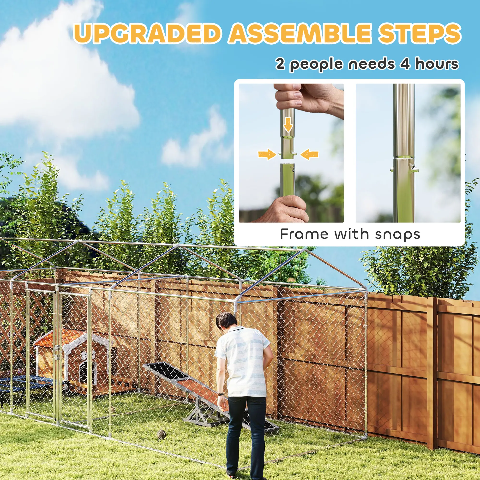 Outdoor Dog Kennel, Waterproof UV Cover, Escape-Proof Lock, 19.7' x 7.5' x 7.5' - Image 5