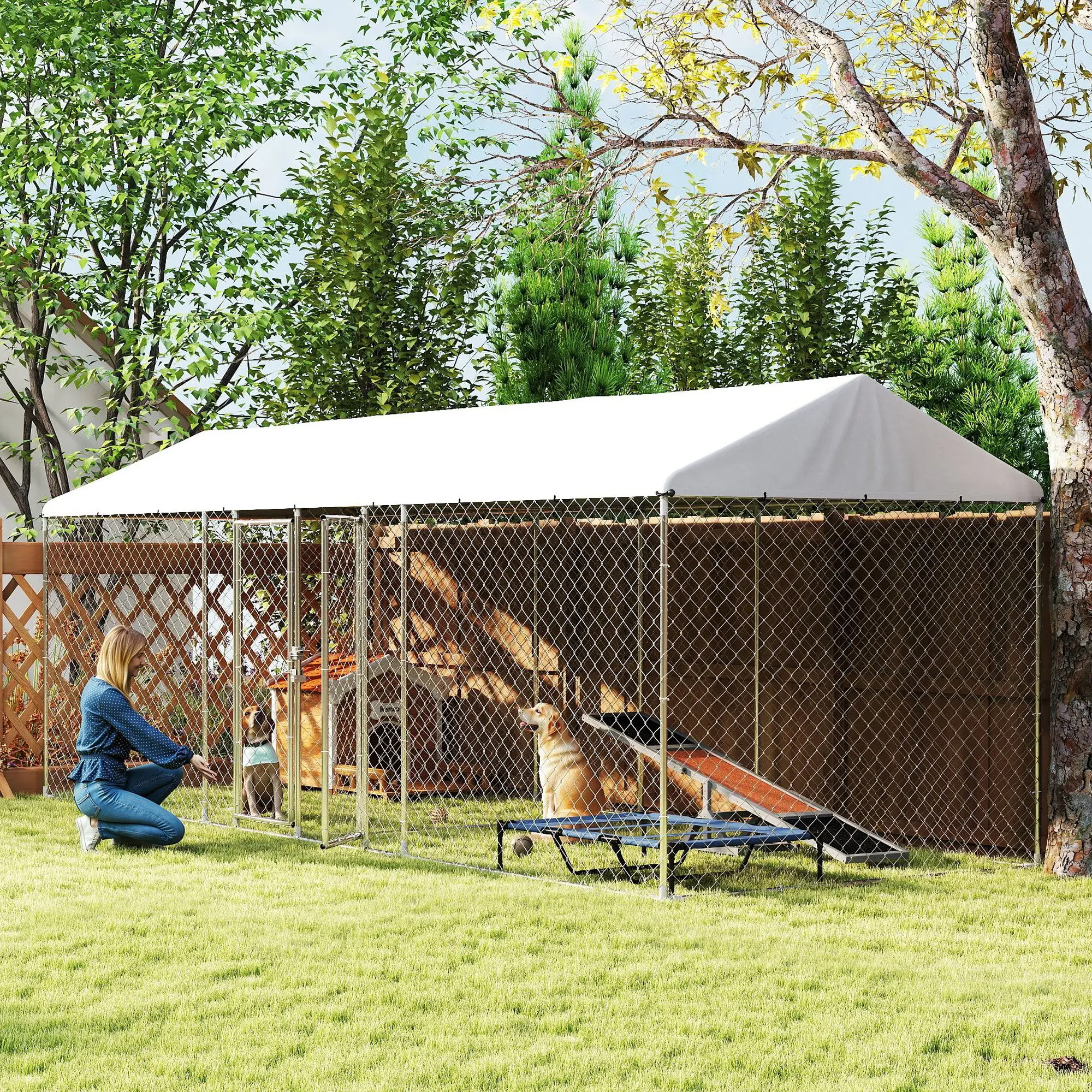 Outdoor Dog Kennel, Waterproof UV Cover, Escape-Proof Lock, 19.7' x 7.5' x 7.5' - Image 8