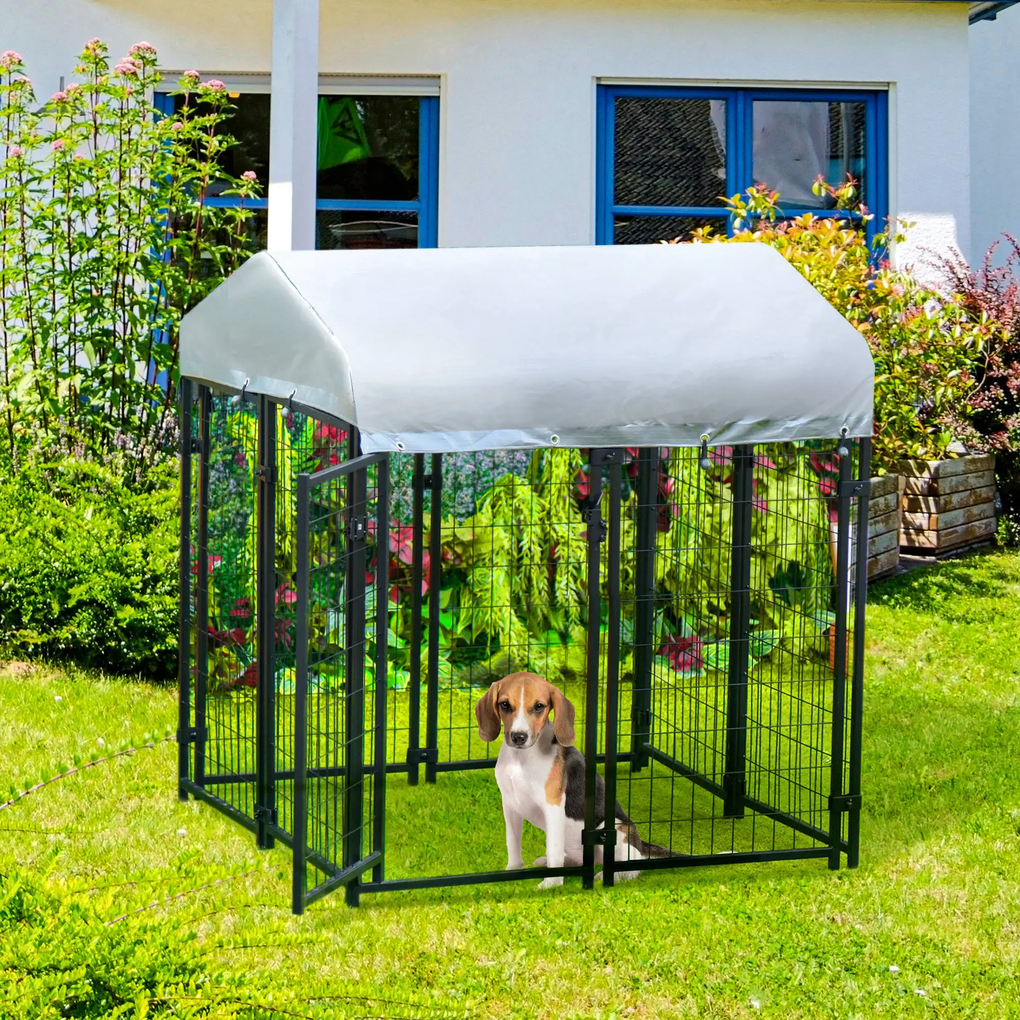 Outdoor Dog Kennel, Waterproof UV-Resistant Cover, 4 x 4 x 4.5 ft - Image 2