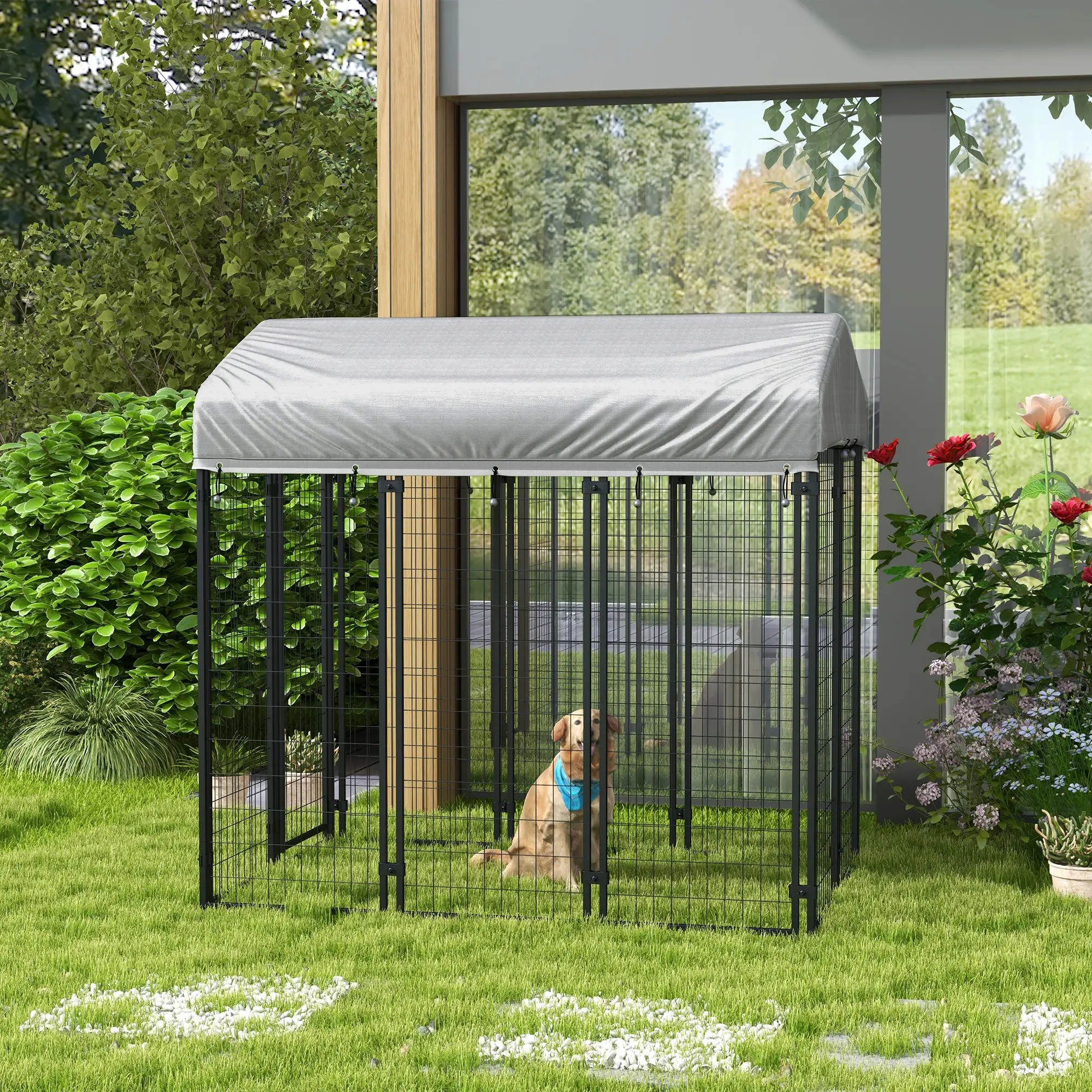 Outdoor Dog Kennel, Waterproof UV-Resistant Cover, 6 x 4 x 6 ft - Image 2