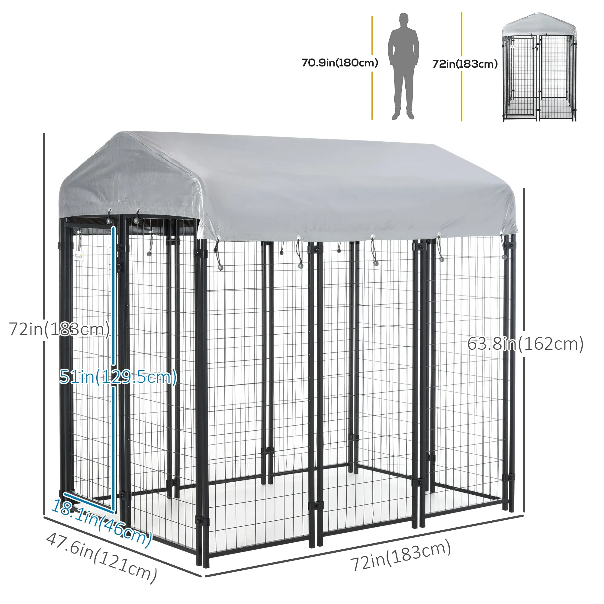 Outdoor Dog Kennel, Waterproof UV-Resistant Cover, 6 x 4 x 6 ft - Image 3
