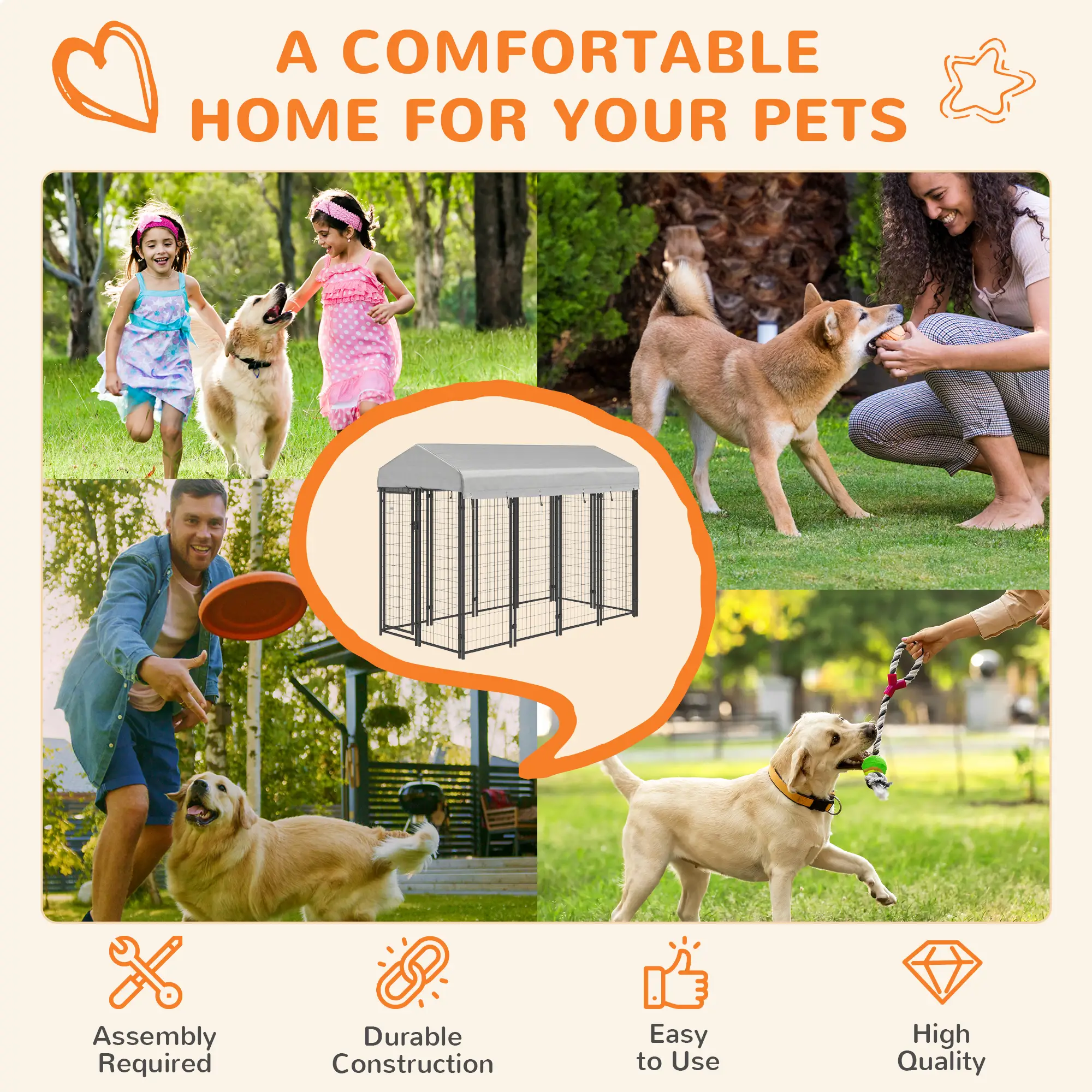 Outdoor Dog Kennel, Waterproof UV-Resistant Cover, 8 x 4 x 6 ft - Image 7