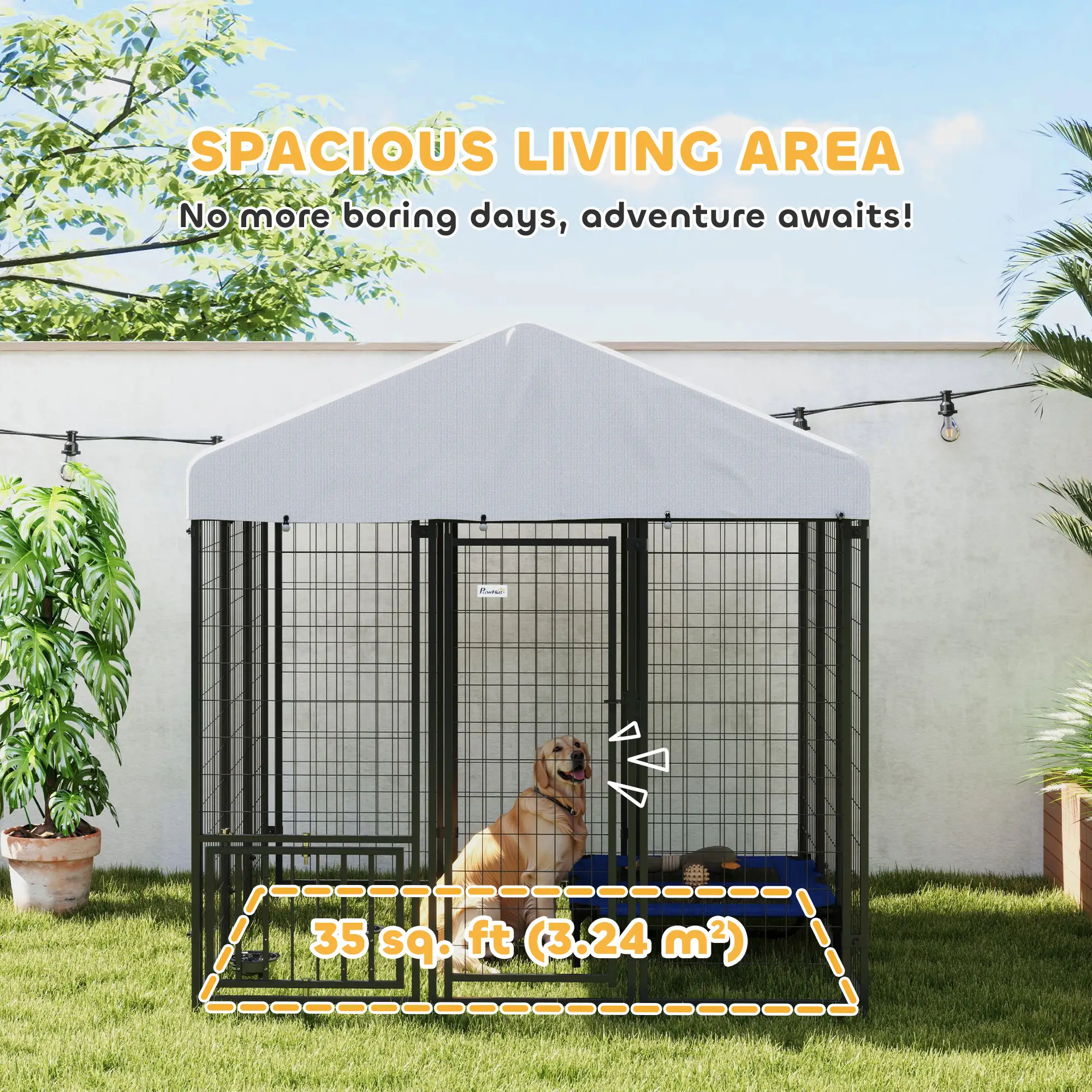 Outdoor Dog Kennel, Waterproof UV-Resistant Cover, Adjustable Bowls, 6 x 6 x 6 ft - Image 4
