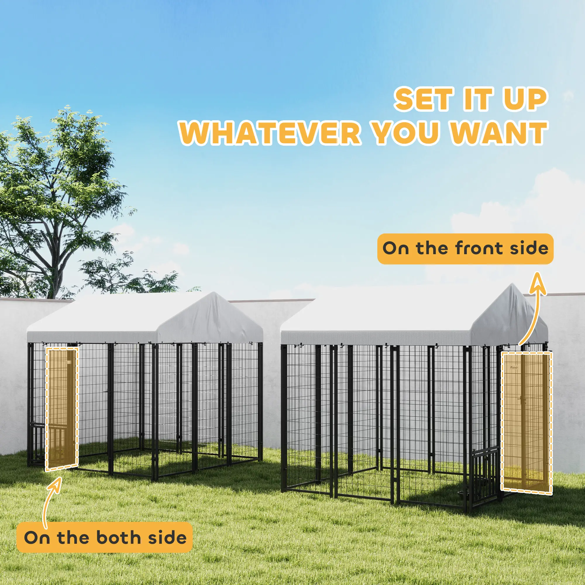 Outdoor Dog Kennel, Waterproof UV-Resistant Cover, Adjustable Bowls, 6 x 6 x 6 ft - Image 7
