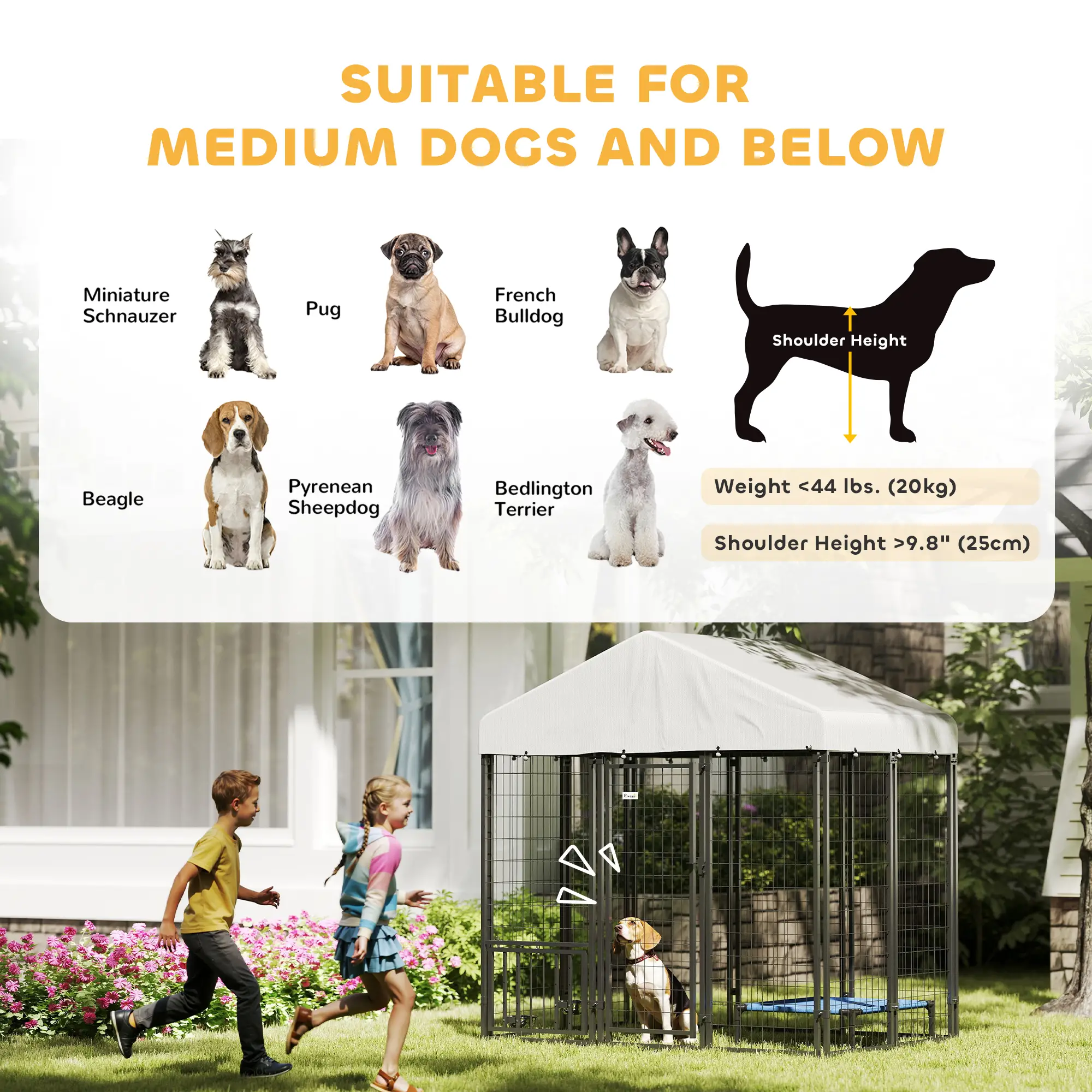 Outdoor Dog Kennel, Waterproof UV-Resistant Cover, Adjustable Feeding Bowls, 5.9 x 4 x 6 ft - Image 10