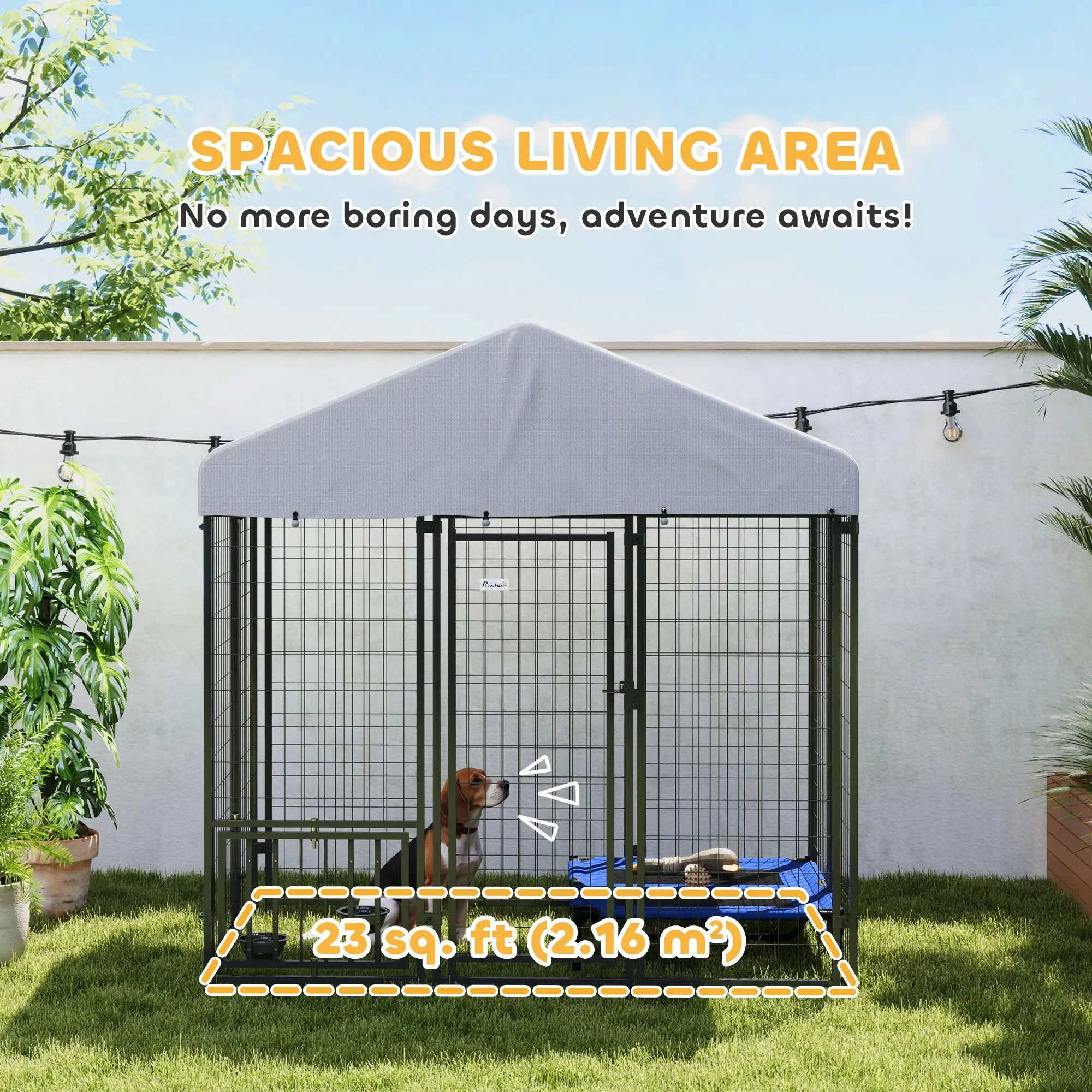 Outdoor Dog Kennel, Waterproof UV-Resistant Cover, Adjustable Feeding Bowls, 5.9 x 4 x 6 ft - Image 4