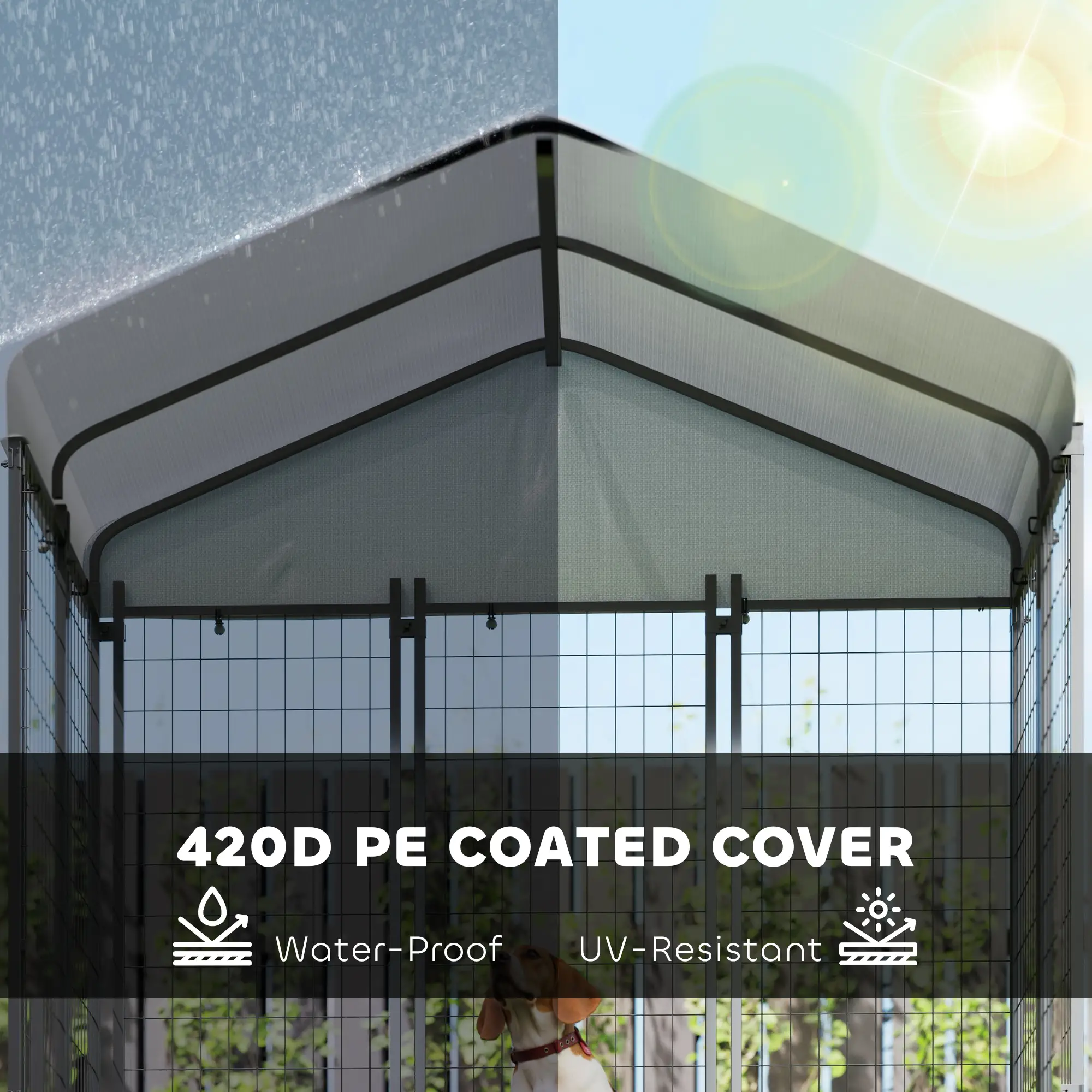 Outdoor Dog Kennel, Waterproof UV-Resistant Cover, Adjustable Feeding Bowls, 5.9 x 4 x 6 ft - Image 5
