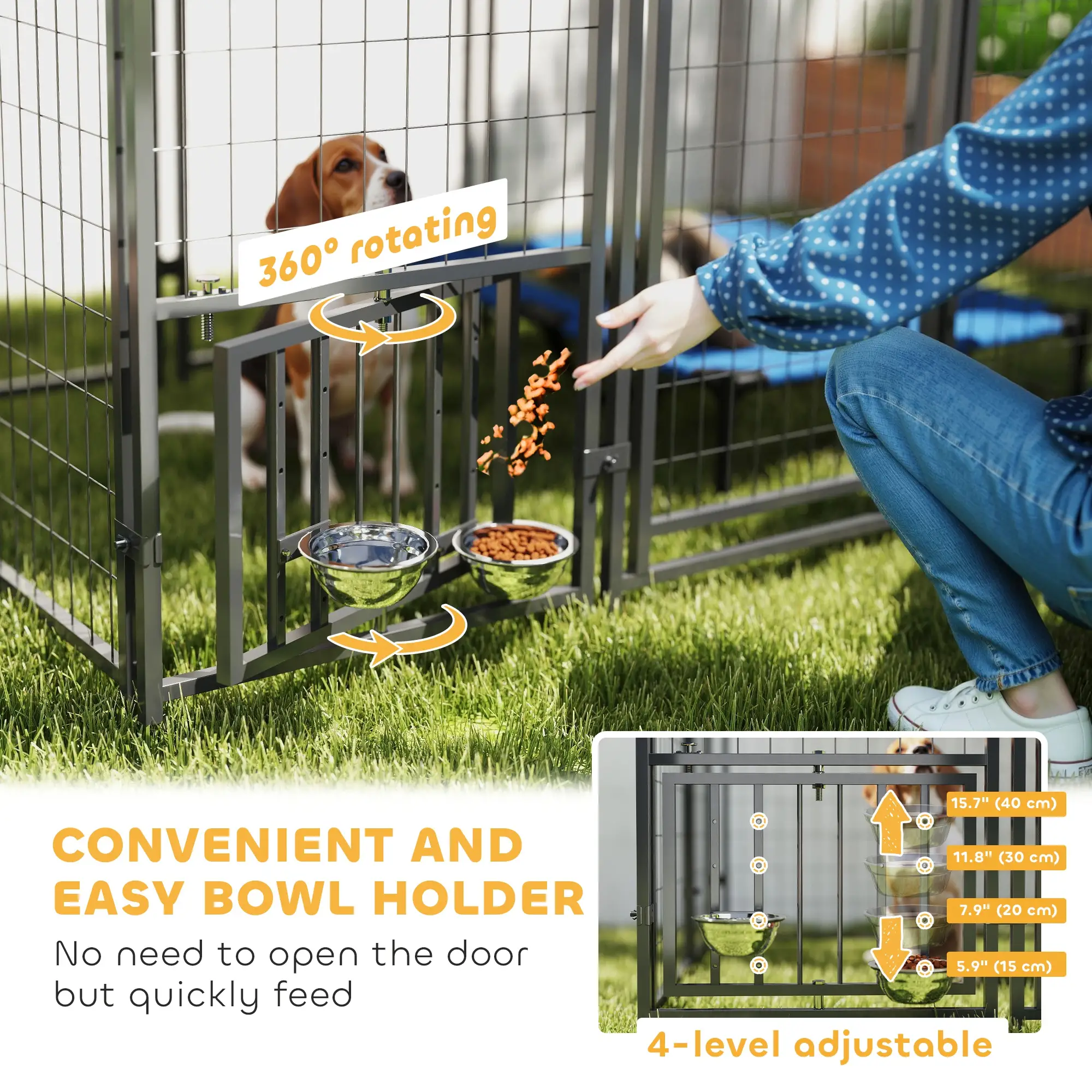 Outdoor Dog Kennel, Waterproof UV-Resistant Cover, Adjustable Feeding Bowls, 5.9 x 4 x 6 ft - Image 6