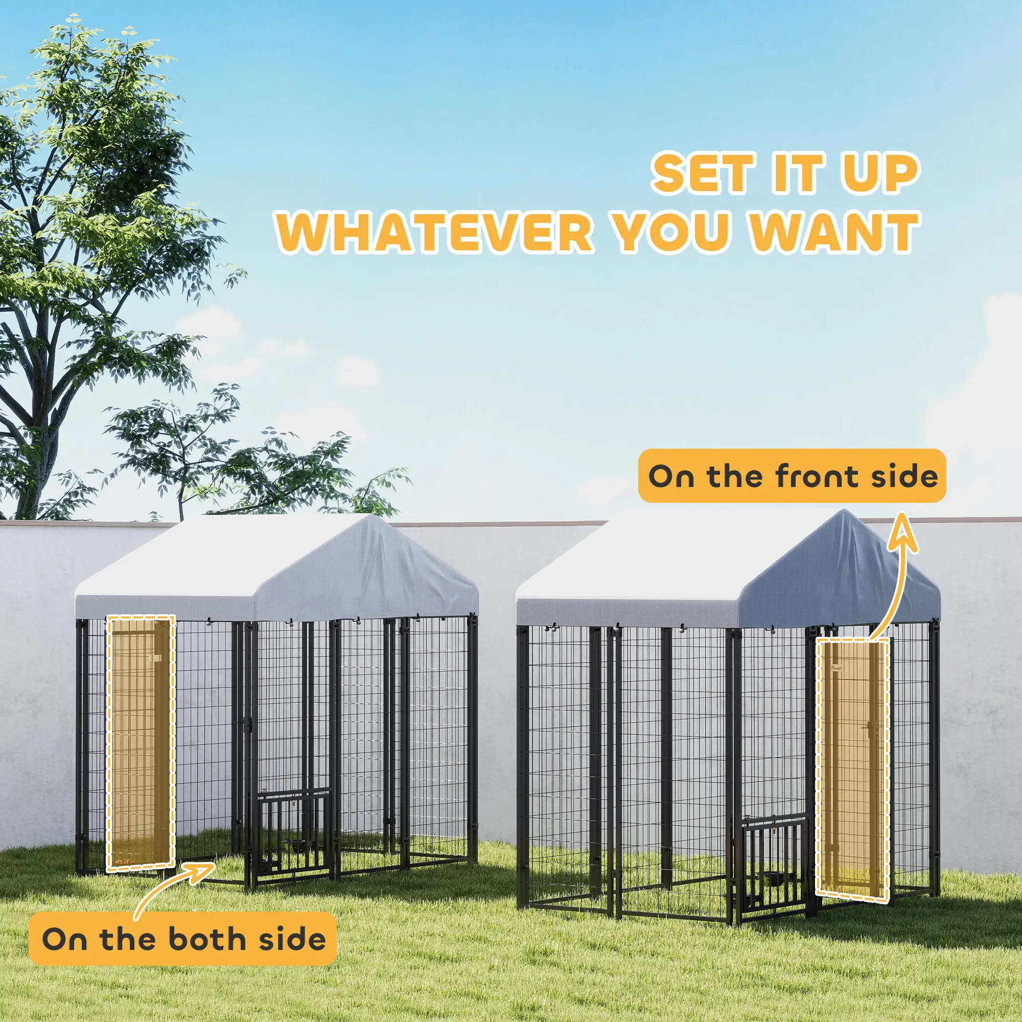 Outdoor Dog Kennel, Waterproof UV-Resistant Cover, Adjustable Feeding Bowls, 5.9 x 4 x 6 ft - Image 7