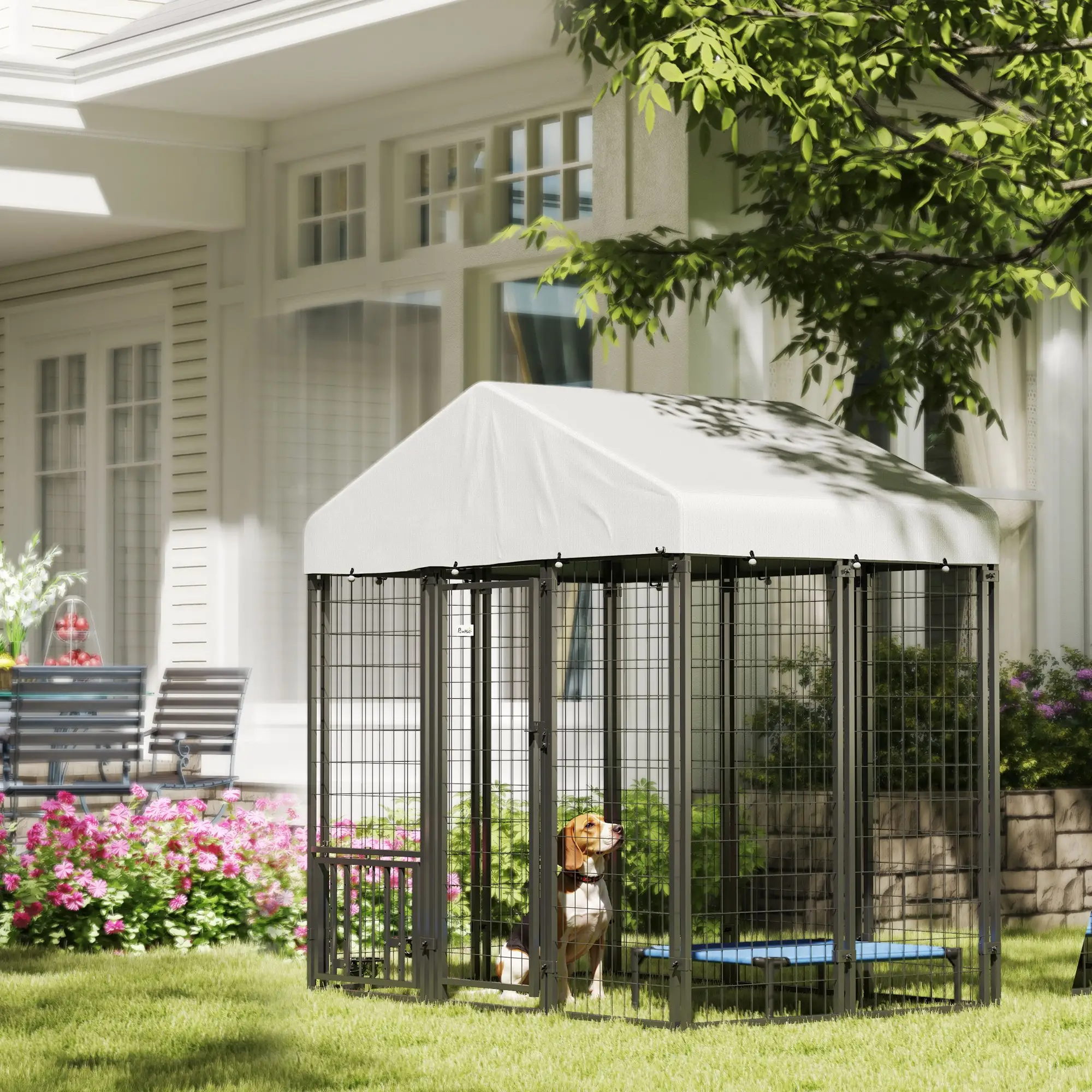 Outdoor Dog Kennel, Waterproof UV-Resistant Cover, Adjustable Feeding Bowls, 5.9 x 4 x 6 ft - Image 8