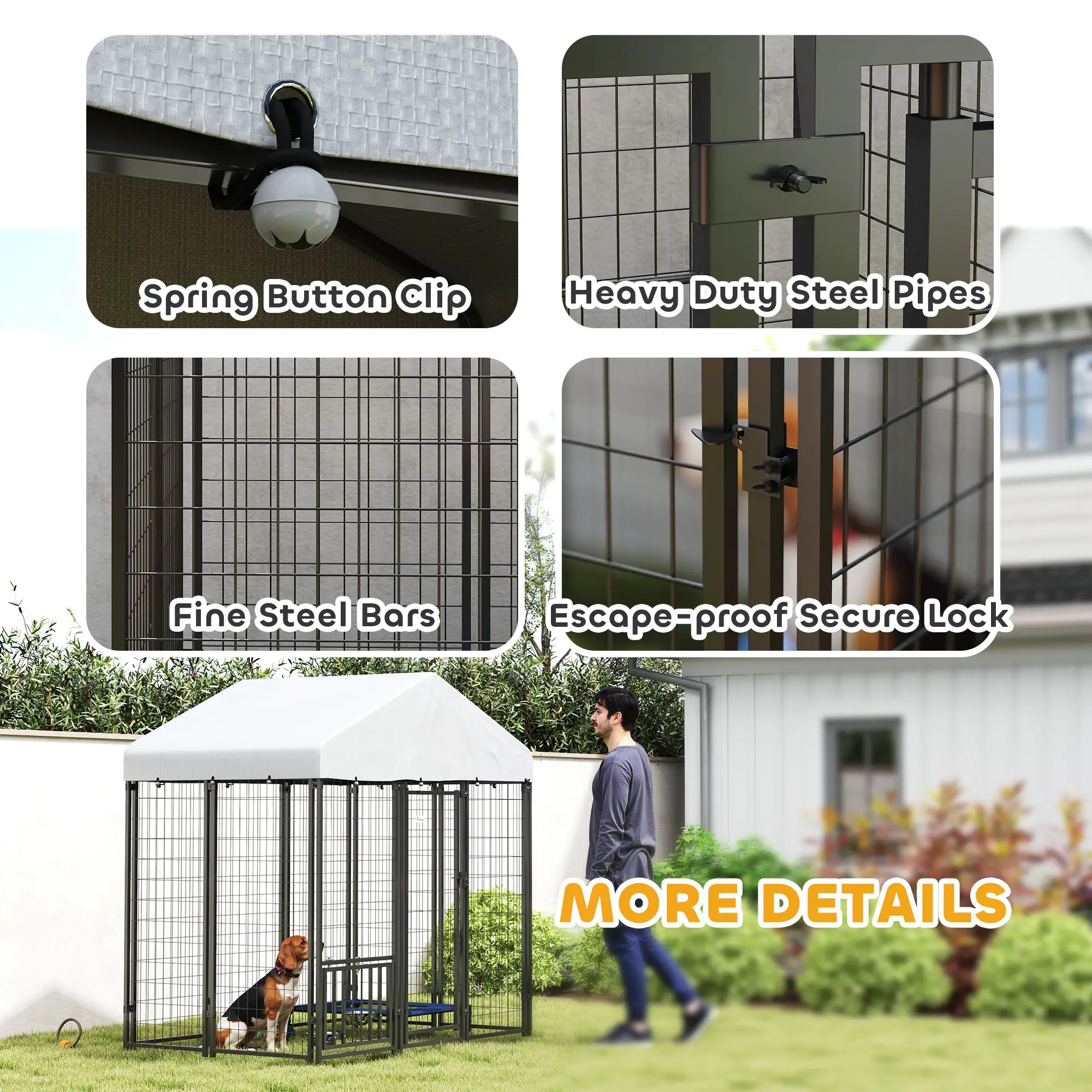 Outdoor Dog Kennel, Waterproof UV-Resistant Cover, Adjustable Feeding Bowls, 5.9 x 4 x 6 ft - Image 9