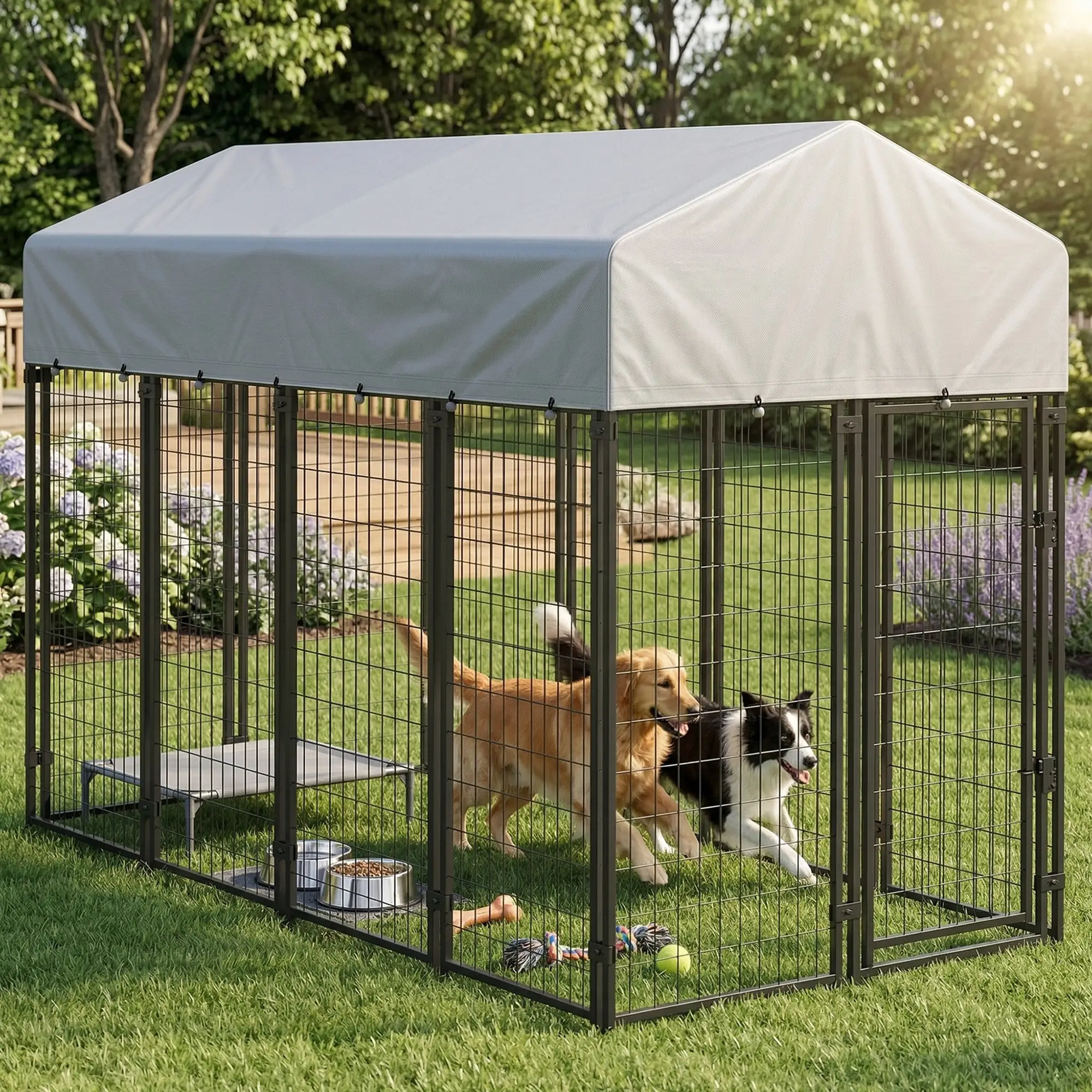 Outdoor Dog Kennel With Roof, 8' x 4' x 6', Heavy Duty Welded Wire Playpen - Image 2