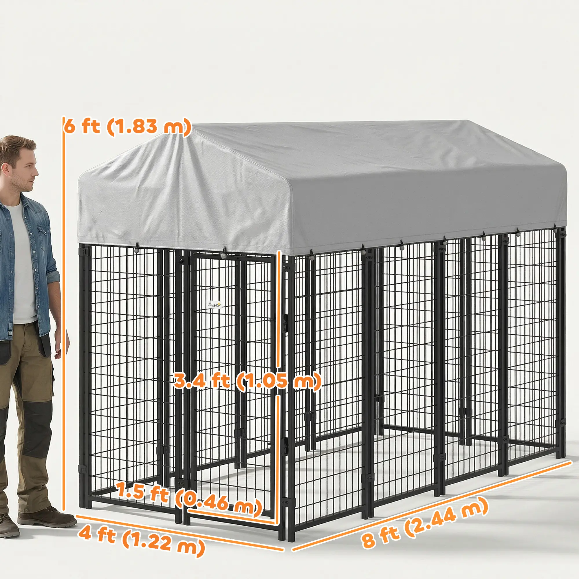 Outdoor Dog Kennel With Roof, 8' x 4' x 6', Heavy Duty Welded Wire Playpen - Image 3