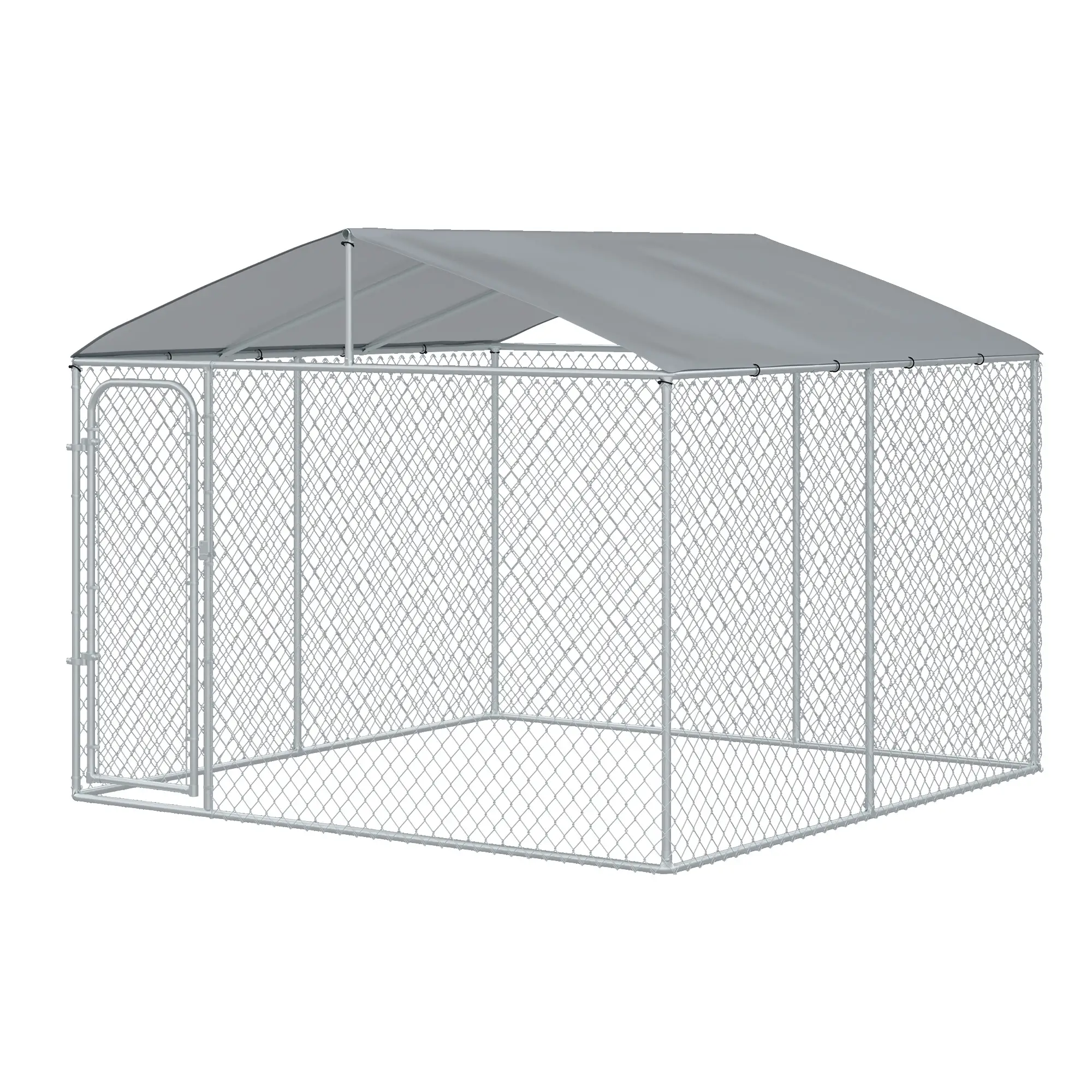 Outdoor Dog Kennel With Roof, Steel Lock, Mesh Sidewalls, 9.8' x 9.8' x 7.7' - Image 11