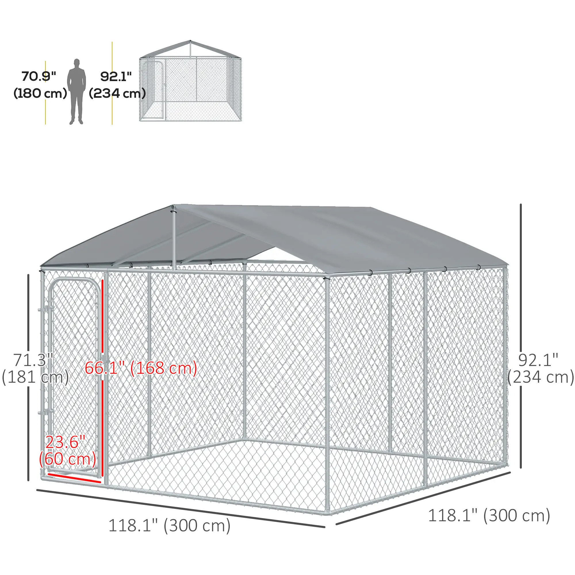 Outdoor Dog Kennel With Roof, Steel Lock, Mesh Sidewalls, 9.8' x 9.8' x 7.7' - Image 3