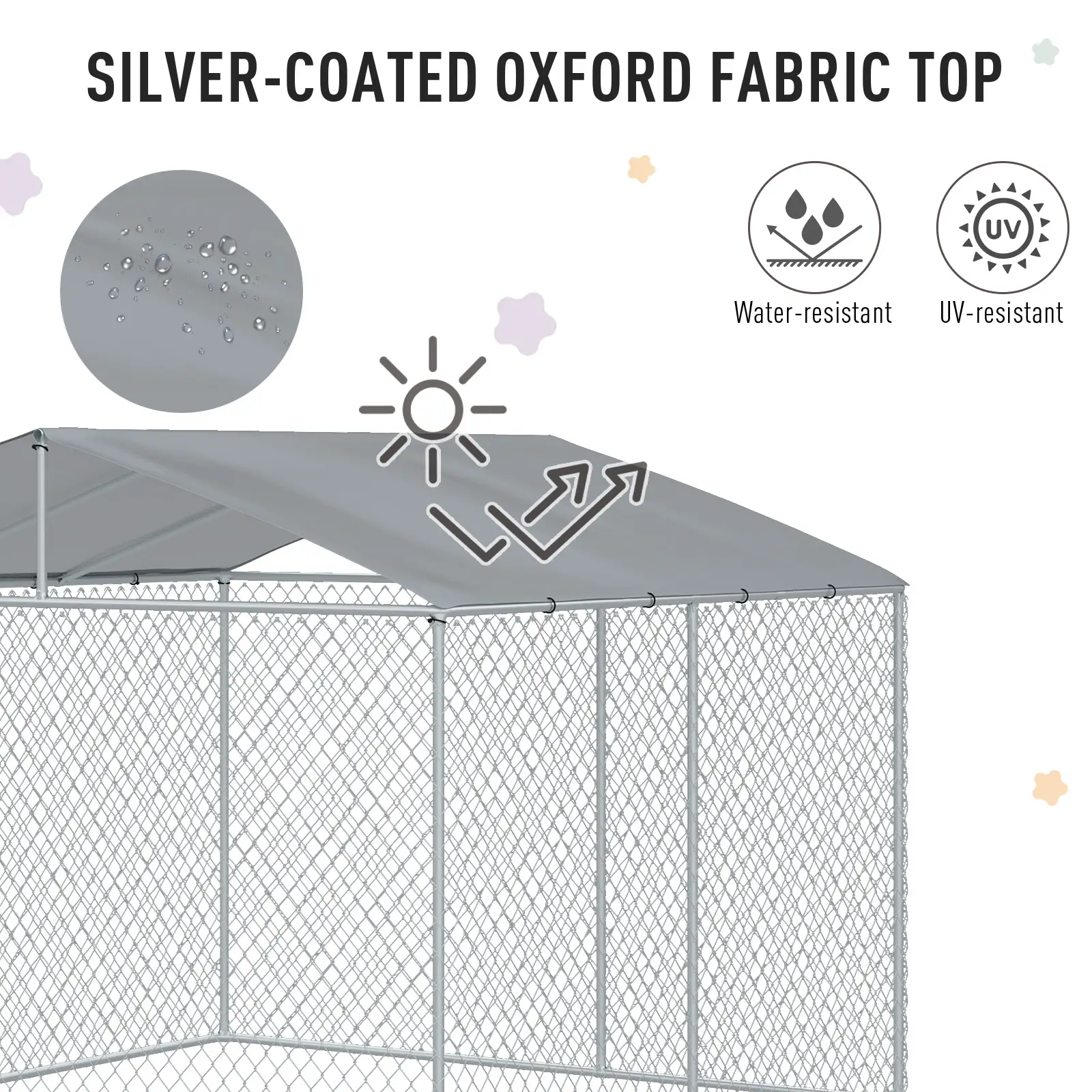 Outdoor Dog Kennel With Roof, Steel Lock, Mesh Sidewalls, 9.8' x 9.8' x 7.7' - Image 5