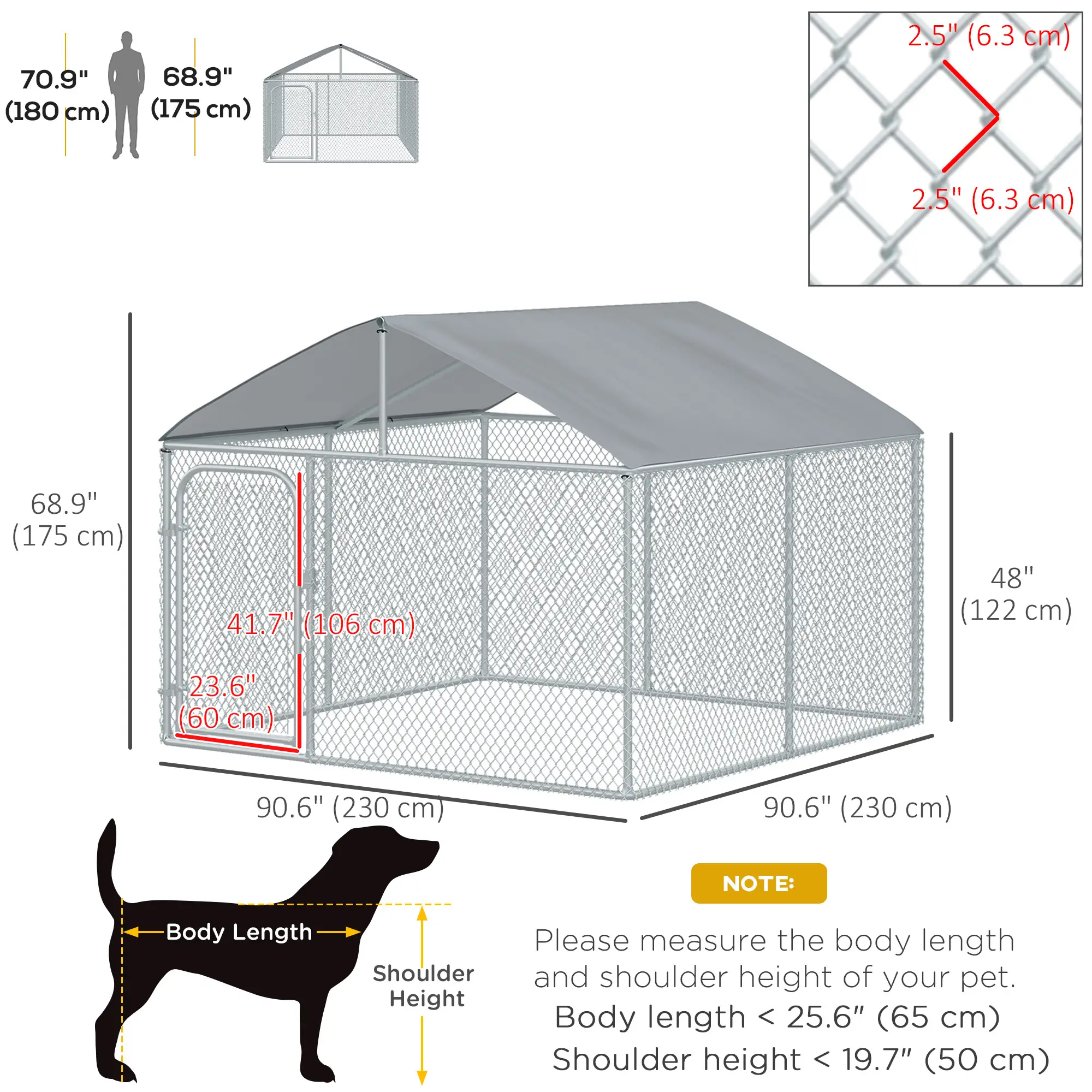 Outdoor Dog Kennel With Roof, Waterproof UV-Resistant Cover, Secure Lock, 7.5' x 7.5' x 5.7' - Image 3