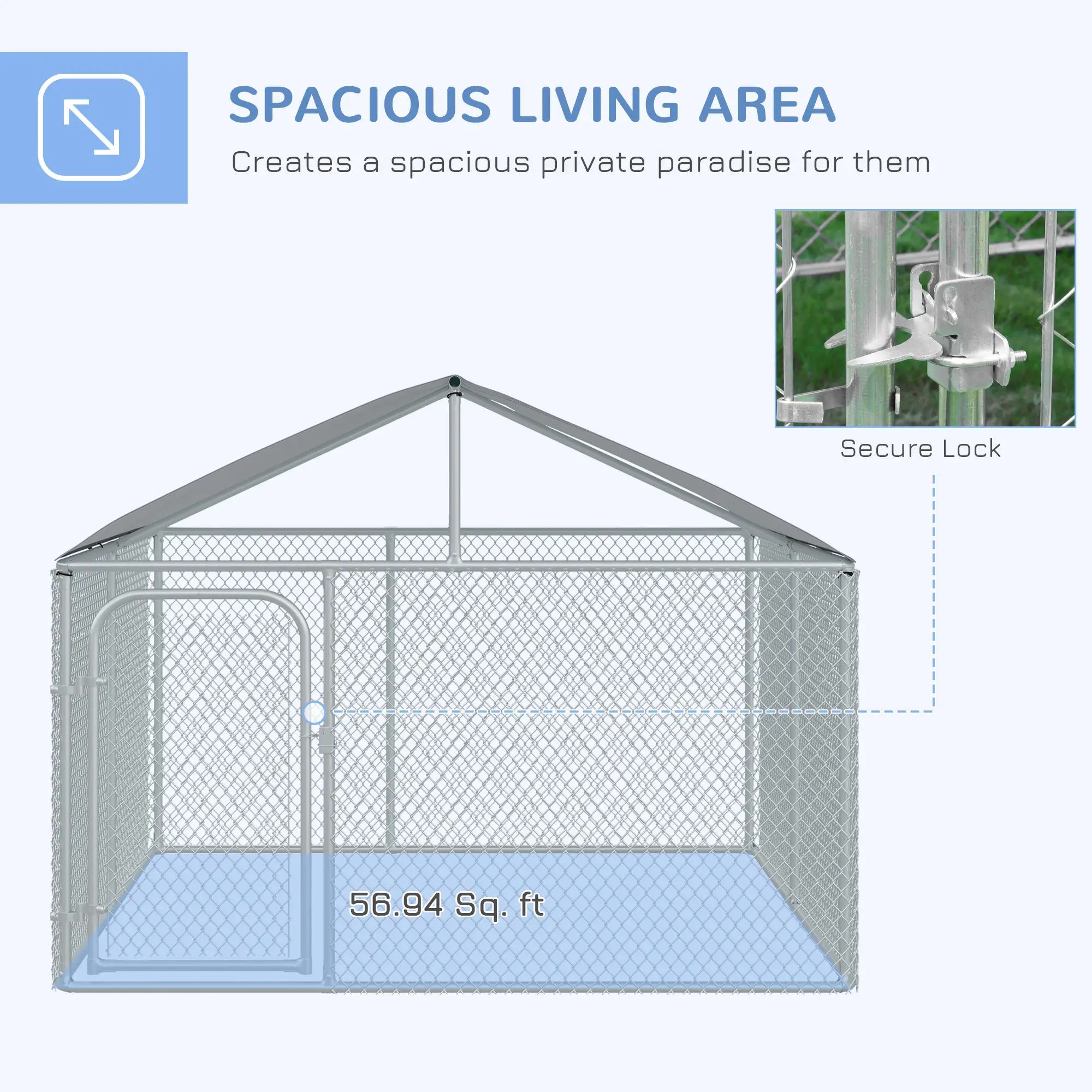 Outdoor Dog Kennel With Roof, Waterproof UV-Resistant Cover, Secure Lock, 7.5' x 7.5' x 5.7' - Image 4