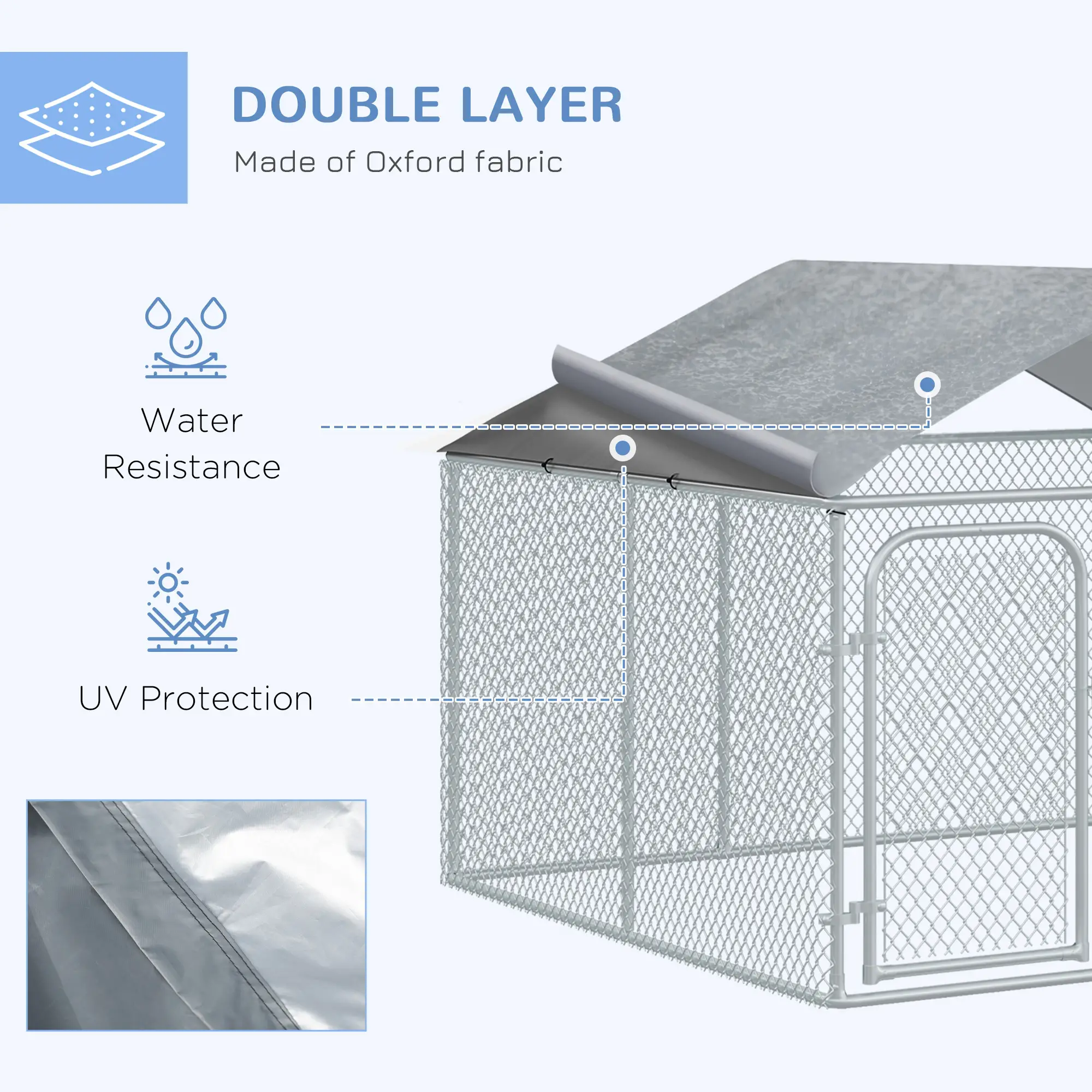 Outdoor Dog Kennel With Roof, Waterproof UV-Resistant Cover, Secure Lock, 7.5' x 7.5' x 5.7' - Image 5