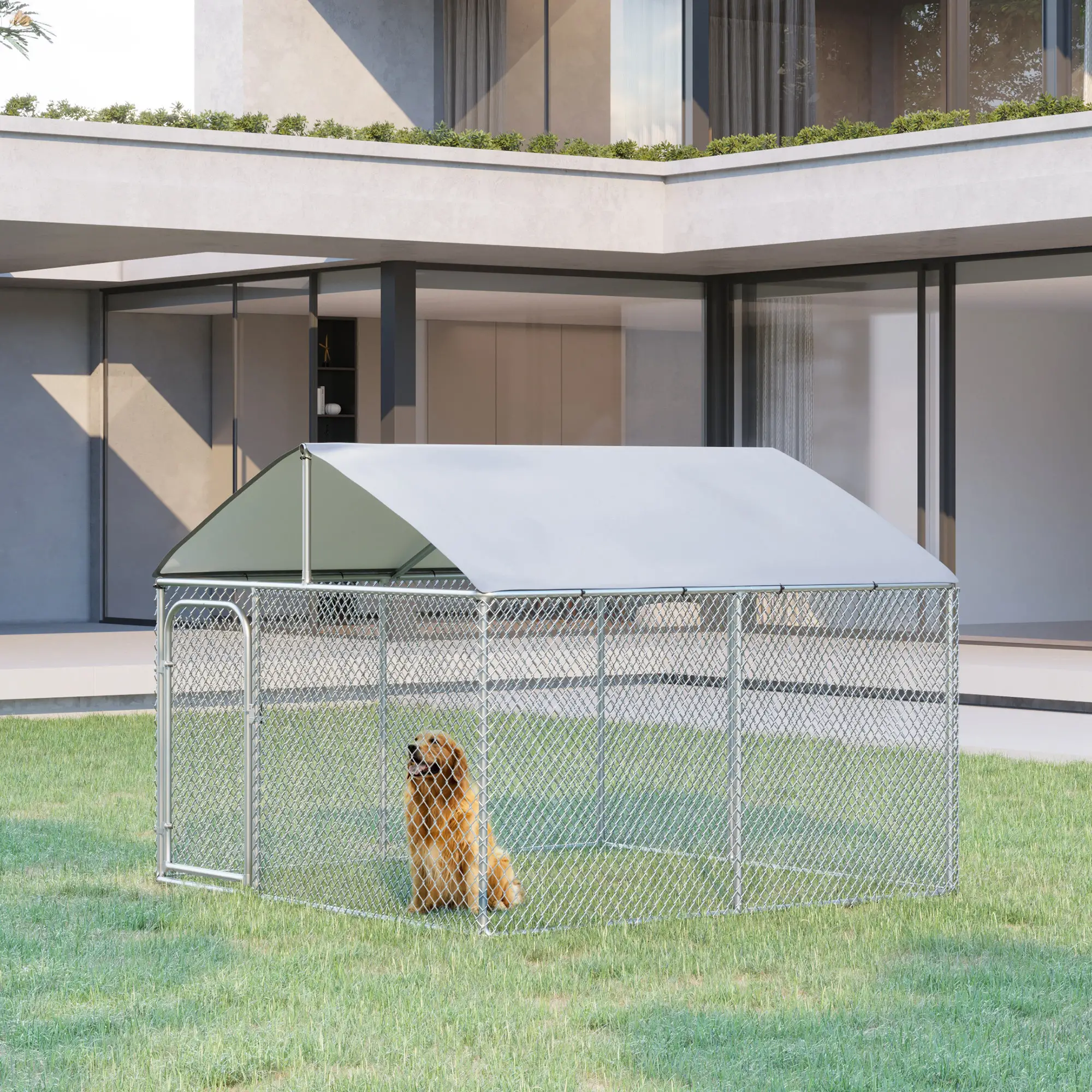 Outdoor Dog Kennel With Roof, Waterproof UV-Resistant Cover, Secure Lock, 7.5' x 7.5' x 5.7' - Image 8