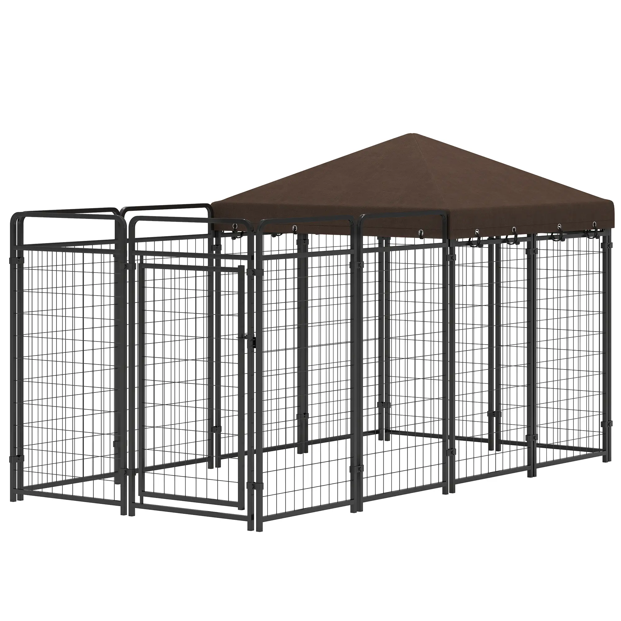 Outdoor Dog Kennel with Waterproof Canopy, Galvanized Chain Link Run, Black
