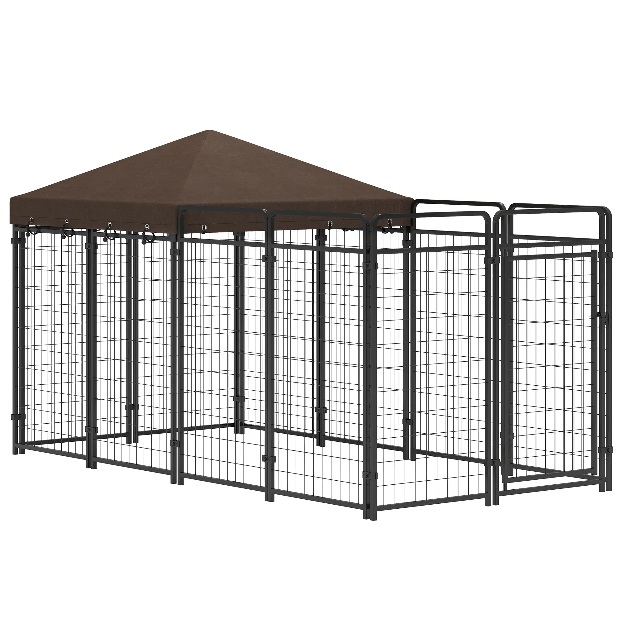 Outdoor Dog Kennel with Waterproof Canopy, Galvanized Chain Link Run, Black - Image 11