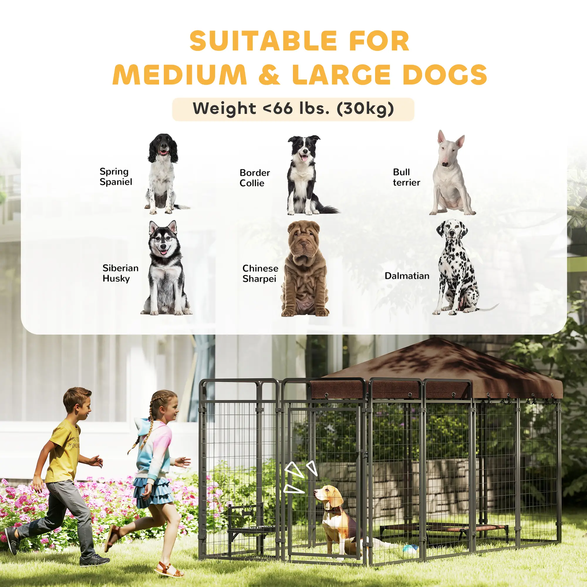 Outdoor Dog Kennel with Waterproof Canopy, Galvanized Chain Link Run, Black - Image 4